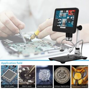 Дигитален микроскоп Andonstar AD206S с ендоскоп в процес на ремонт на електронна платка – подходящ за работа с часовници, бижута, монети и изследвания на насекоми и растения.