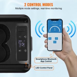Управление на VEVOR CF15 чрез мобилно приложение с Bluetooth свързаност, показано до вградения LED панел.