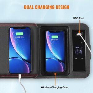 Кожен подлакътник с два телефона, зареждащи се чрез USB порт и безжична станция върху капака на хладилника VEVOR CF8.