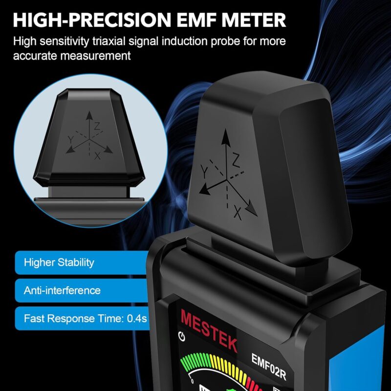 Сензорна глава на Mestek EMF02R с триосен датчик за точно измерване на електромагнитни полета.
