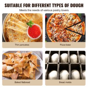 Машина VEVOR, подходяща за различни видове тесто: пица, палачинки, питки, плоски хлебчета и форми за хляб.