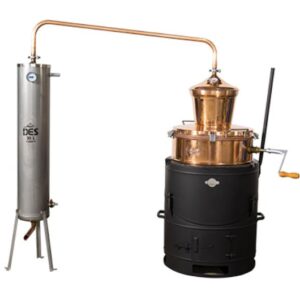 Меден казан за ракия DES 60 литра със серпентина, охладител и пещ на твърдо горив