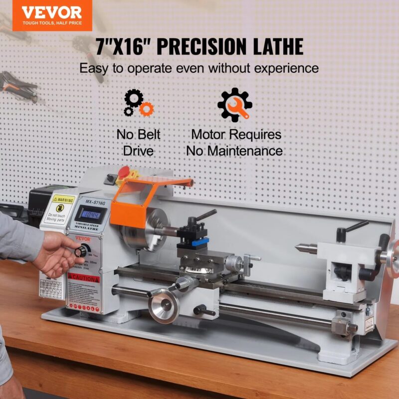 Монофазен струг за метал Vevor MX-S716G, Разстояние между центрите 40.6 см, Мощност 800W, Променливи обороти 150–2500 об/мин - Image 2