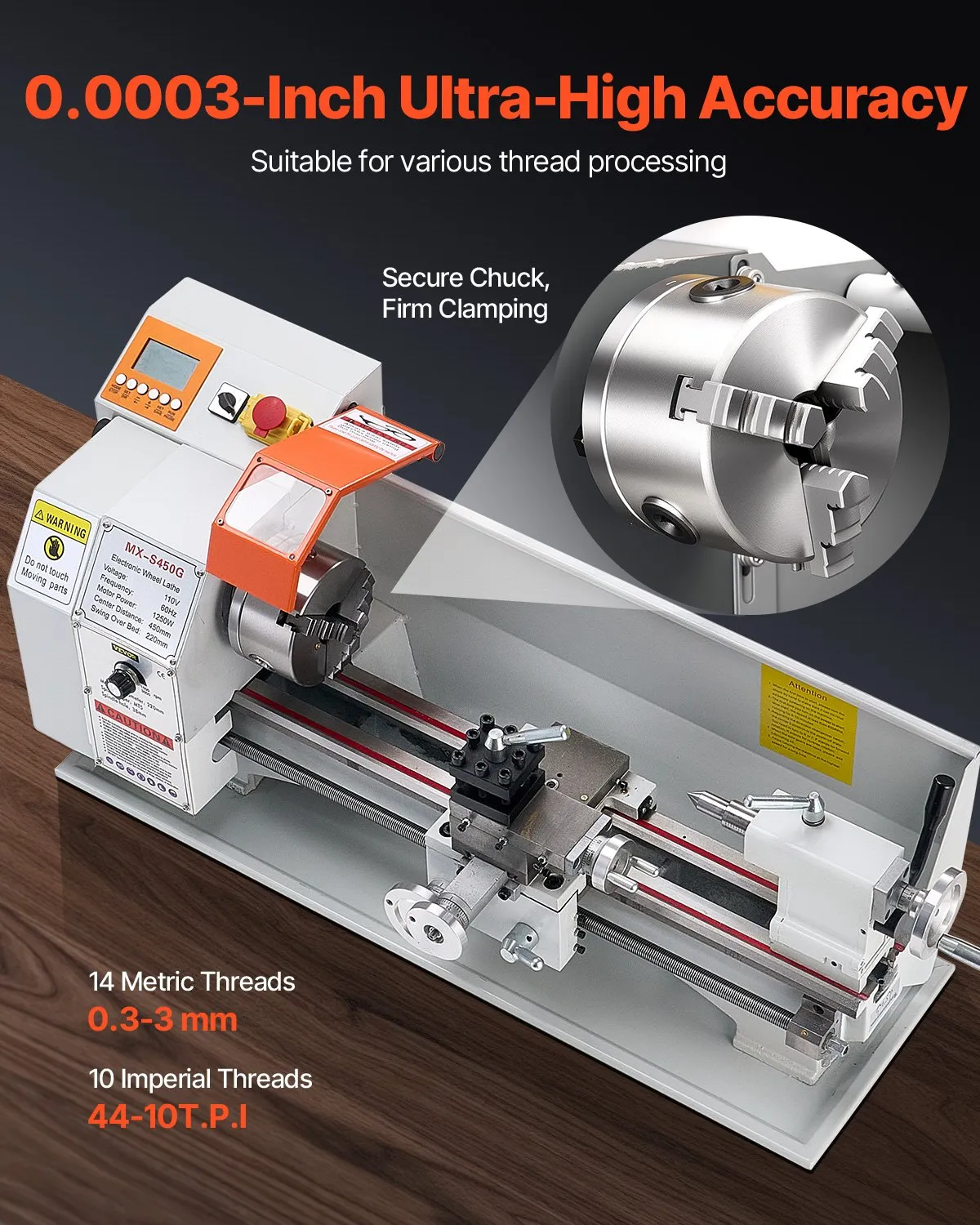 Мини струг за метал Vevor WM210V, Мощност 550W, Променливи обороти 0 - 2500 RPM - Image 3