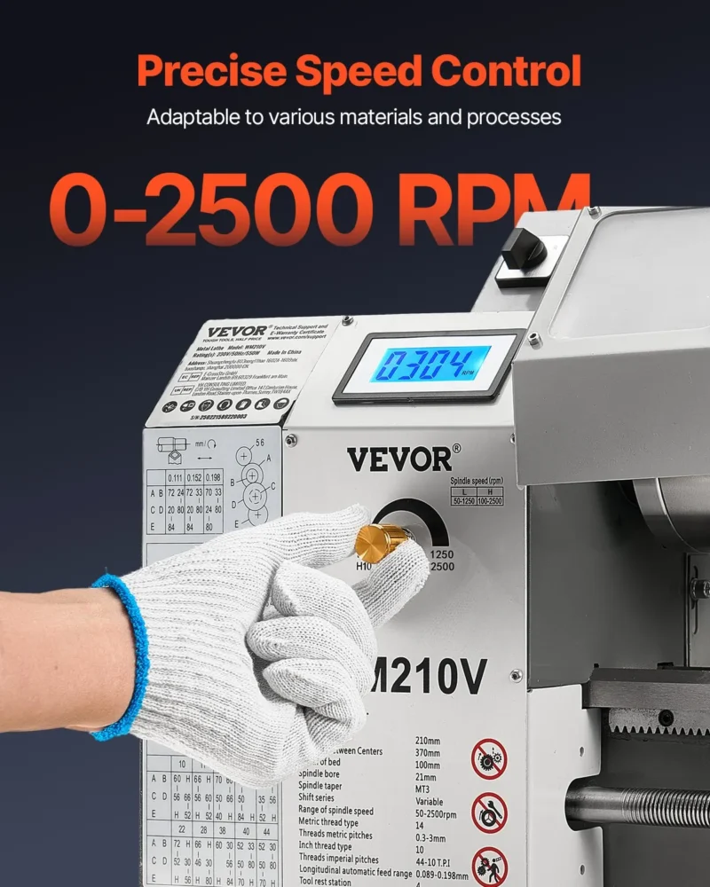 Мини струг за метал Vevor WM210V, Мощност 550W, Променливи обороти 0 - 2500 RPM - Image 4