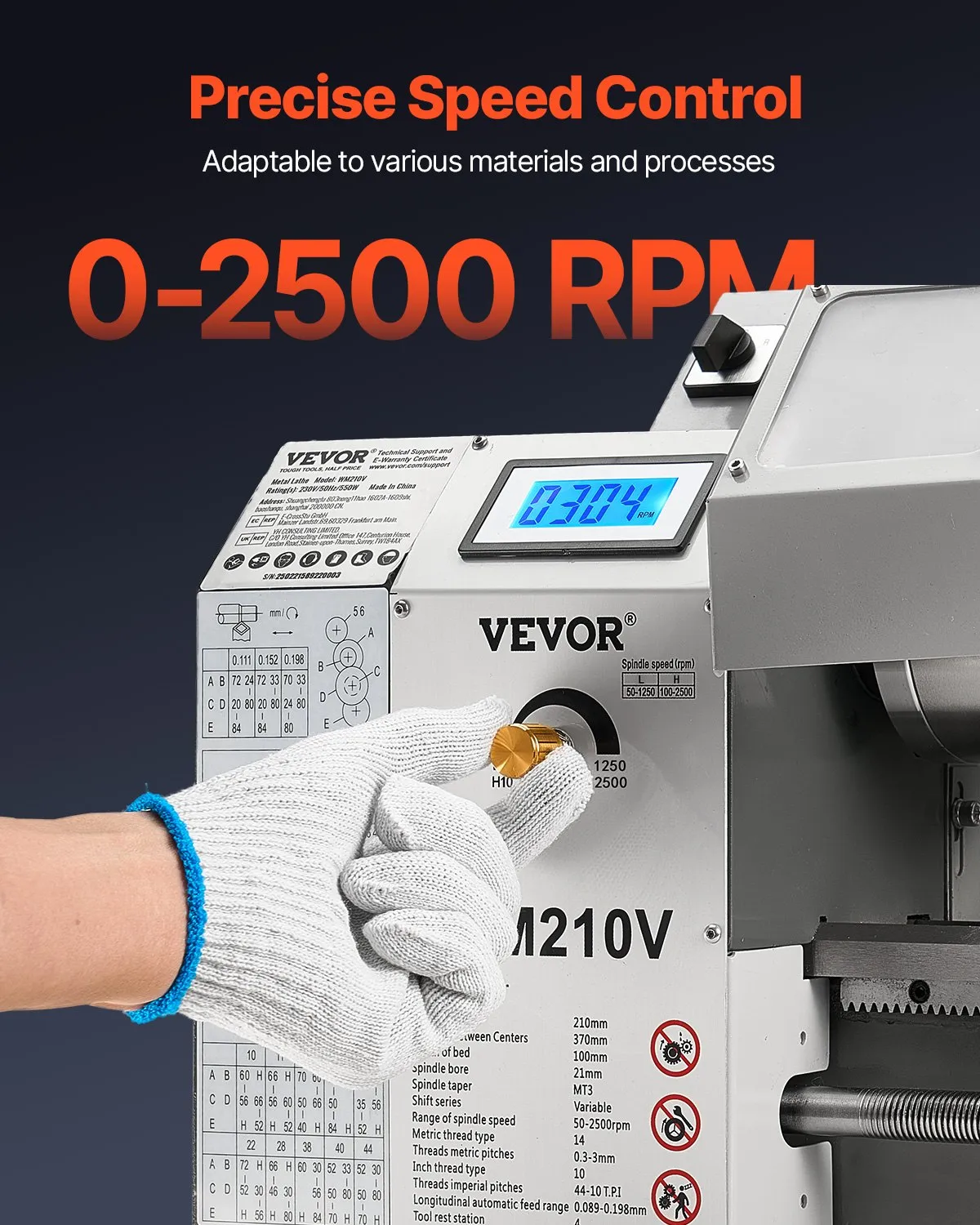 Мини струг за метал Vevor WM210V, Мощност 550W, Променливи обороти 0 - 2500 RPM - Image 4