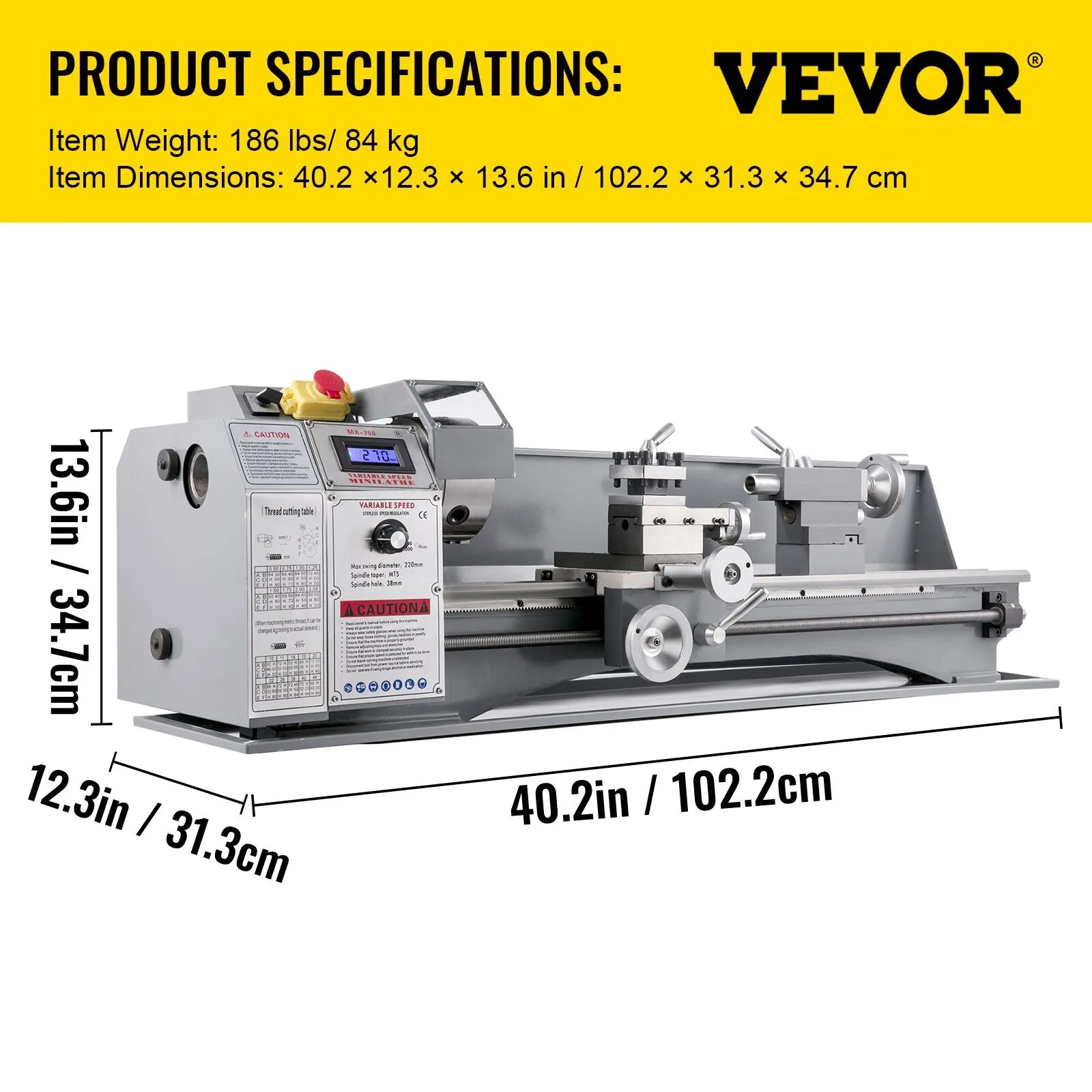 Професионален струг за метал Vevor MX-220*750, Монофазно захранване 220V, 3 челюстен патронник 125 мм. - Image 7