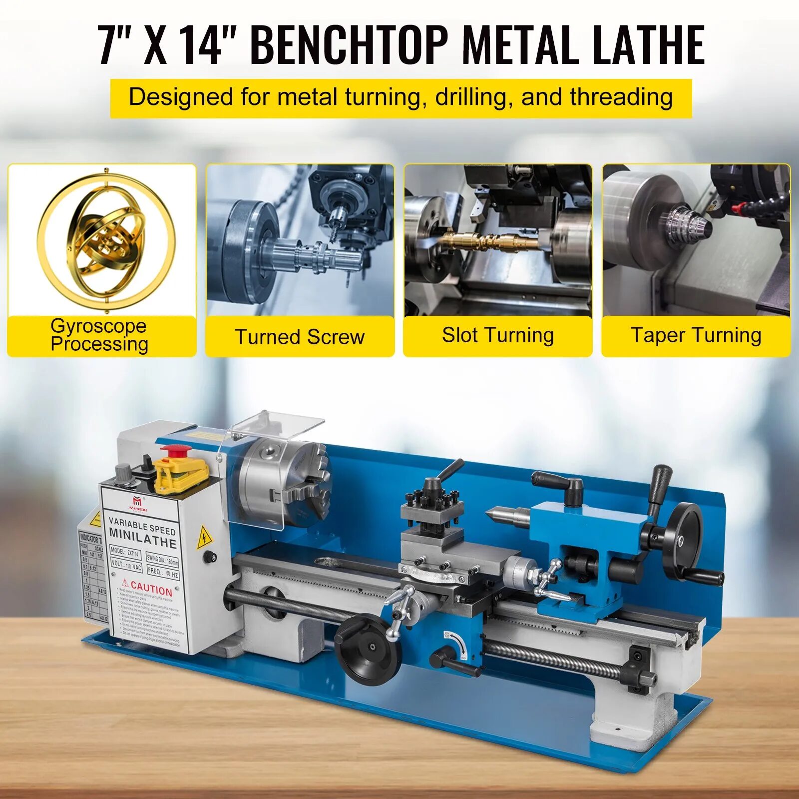 Мини струг за метал Vevor ZX7X14, Мотор 550W, Променливи обороти 50–2500 об/мин - Image 2