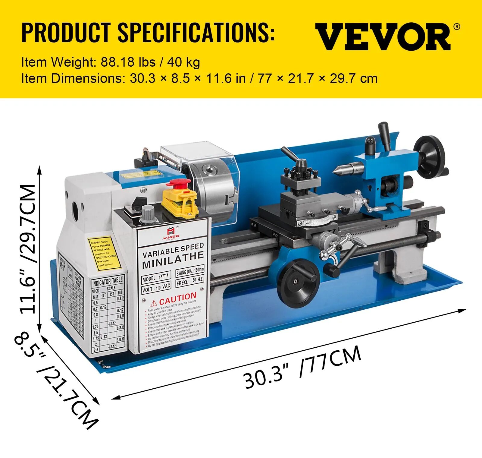 Мини струг за метал Vevor ZX7X14, Мотор 550W, Променливи обороти 50–2500 об/мин - Image 7