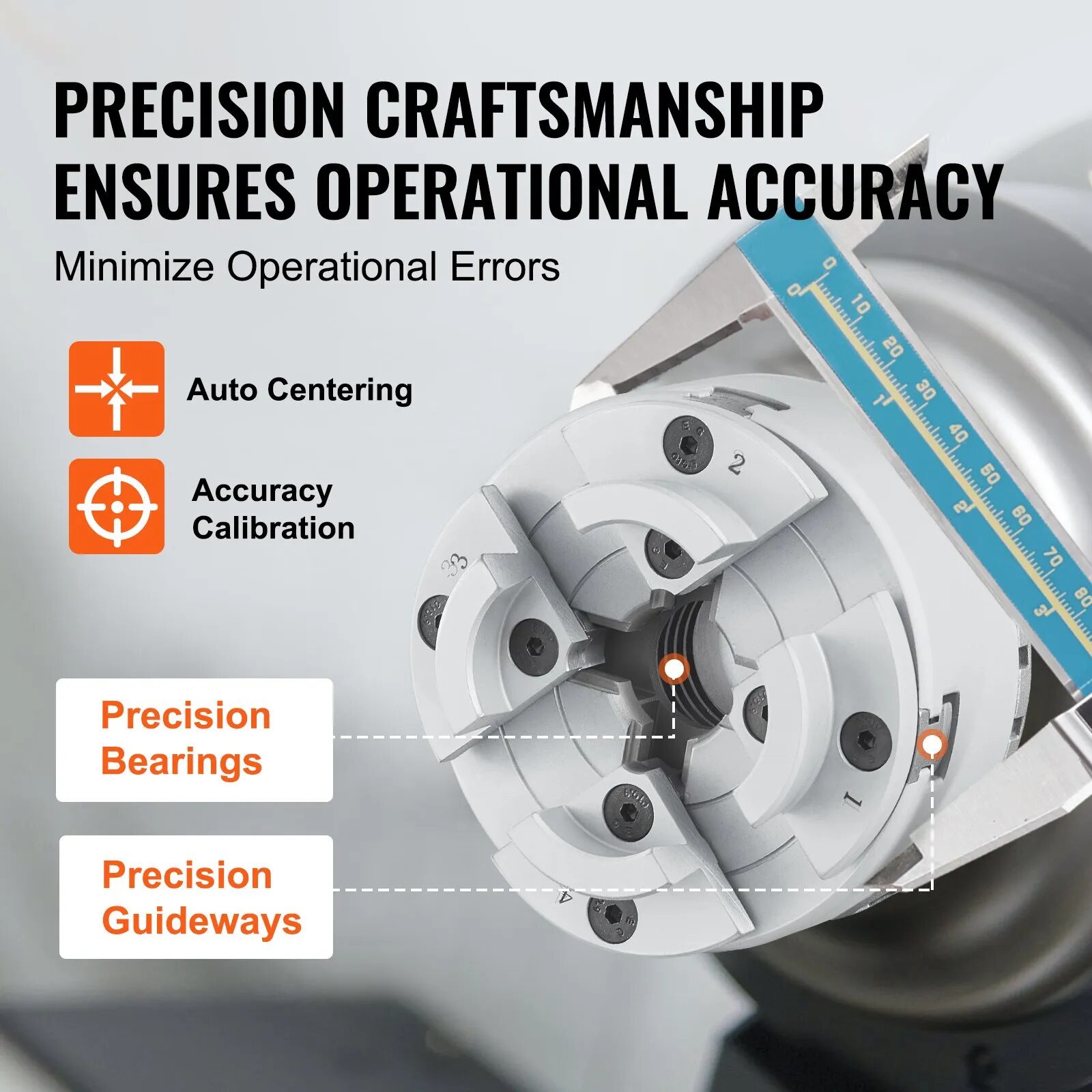 Патронник за дърводелски струг Vevor KP96, 4-челюстен до 96 мм, Самозатягащ - Image 3