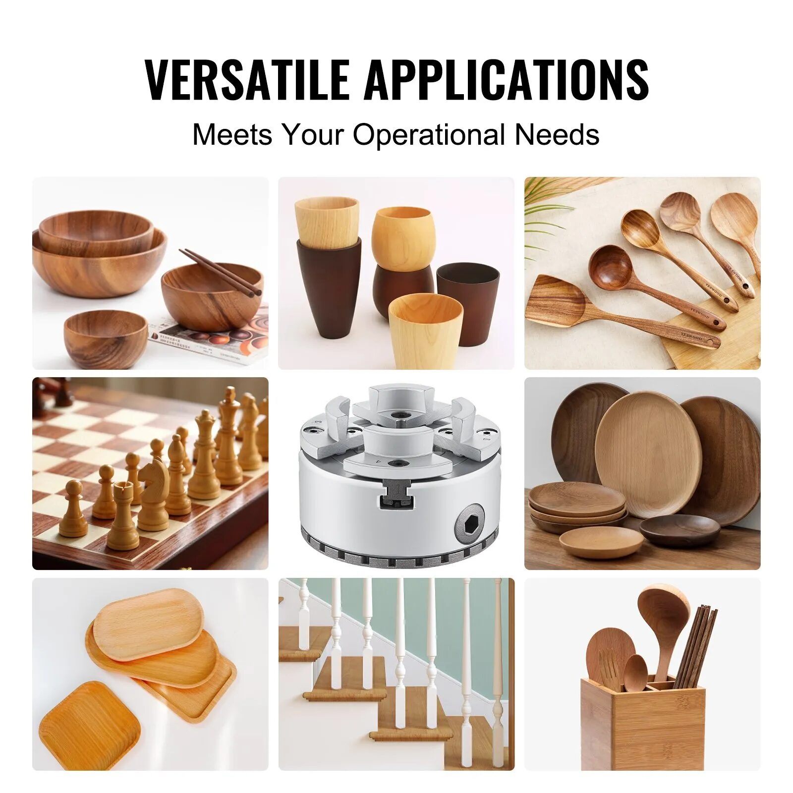 Патронник за дърводелски струг Vevor KP96, 4-челюстен до 96 мм, Самозатягащ - Image 6