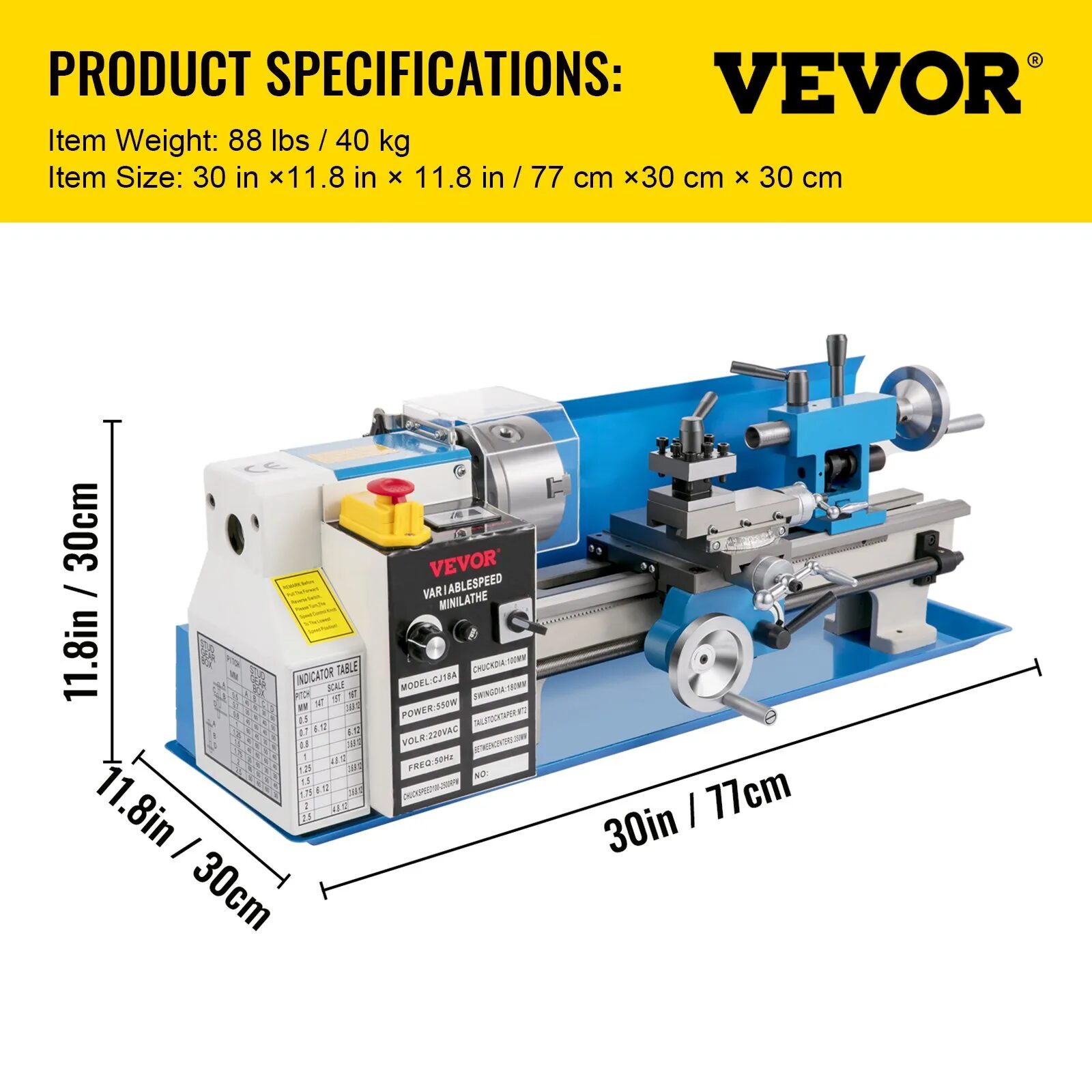 Мини струг за метал Vevor MTL714, Монофазен мотор 550W, Променливи обороти до 2500 об/мин, Цифров дисплей - Image 7