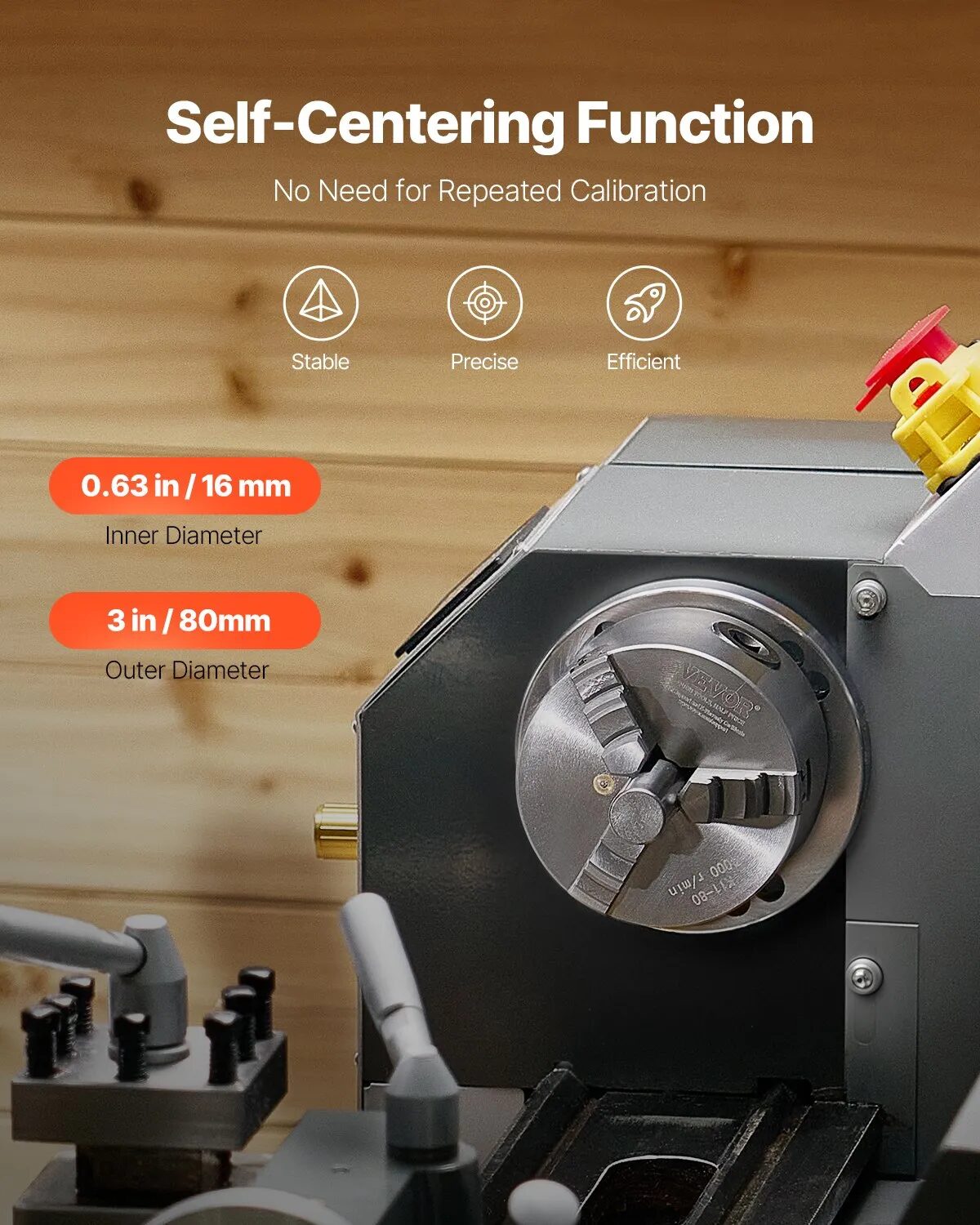 Универсал за струг 80 мм Vevor K11 80, 3-челюстен самозатягащ, Захват 2-63 мм. - Image 3