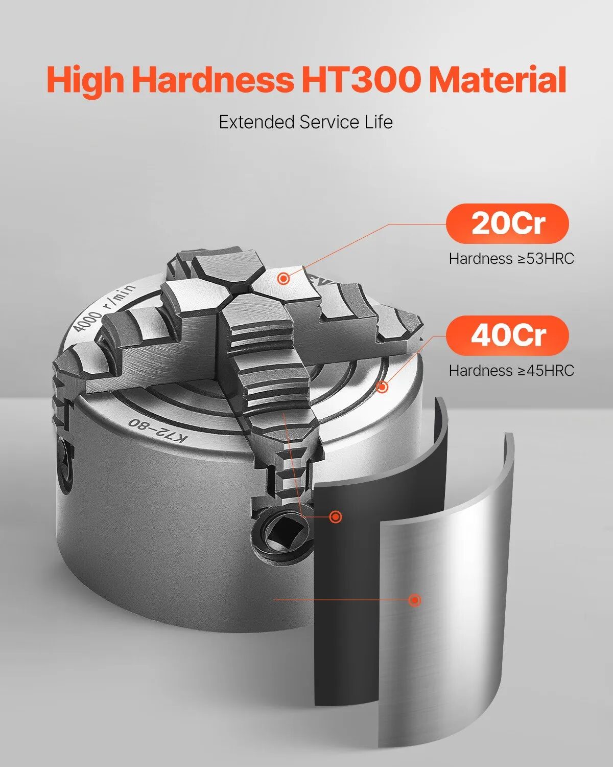 Патронник за струг Vevor K72 80, 4-челюстен, Диаметър 80 мм, Обхват на захващане 5-80 мм - Image 2