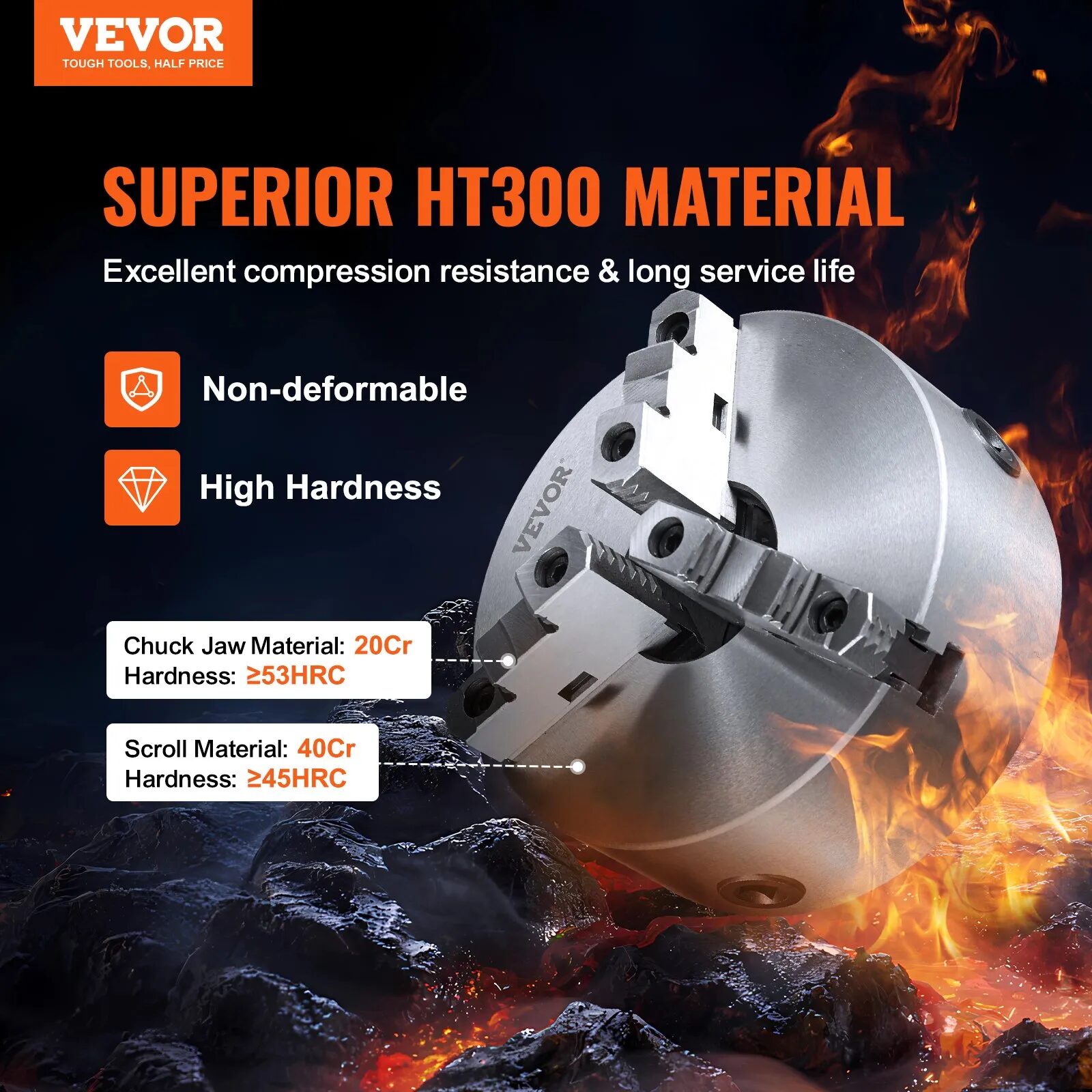 Патронник за струг 200 мм Vevor K11-200, 3-челюстен, Самозатягащ - Image 2