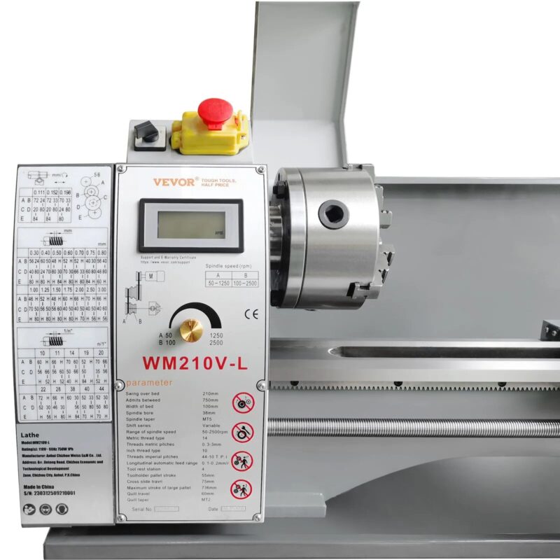Струг за метал Vevor WM210V-L, 750W безчетков мотор, Дължина между центровете 75 см, 0–2500 об/мин, Прецизен настолен модел - Image 10