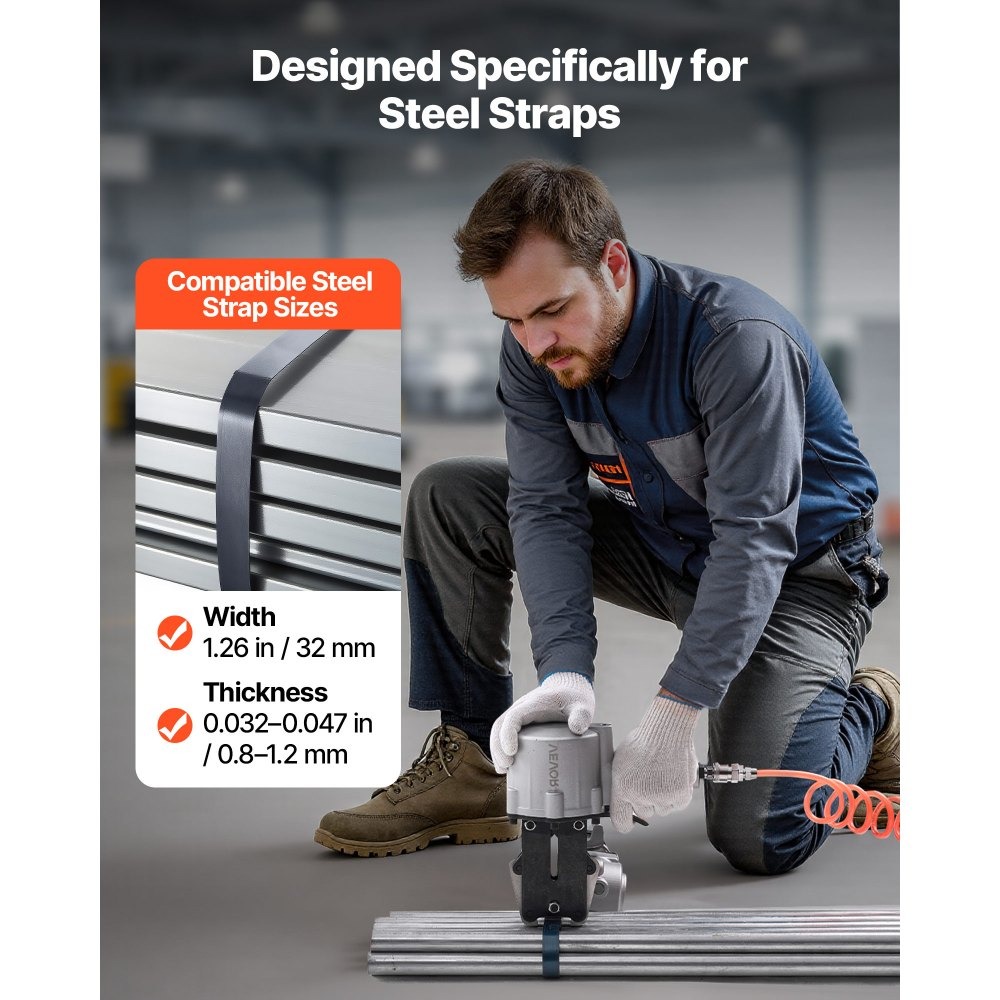 Пневматична чембер машина за стоманена лента VEVOR CL-GSCDYA32, Ширина на лентата 32 mm, Опън 8500N, Работно налягане 0.6-0.8 MPa - Image 2