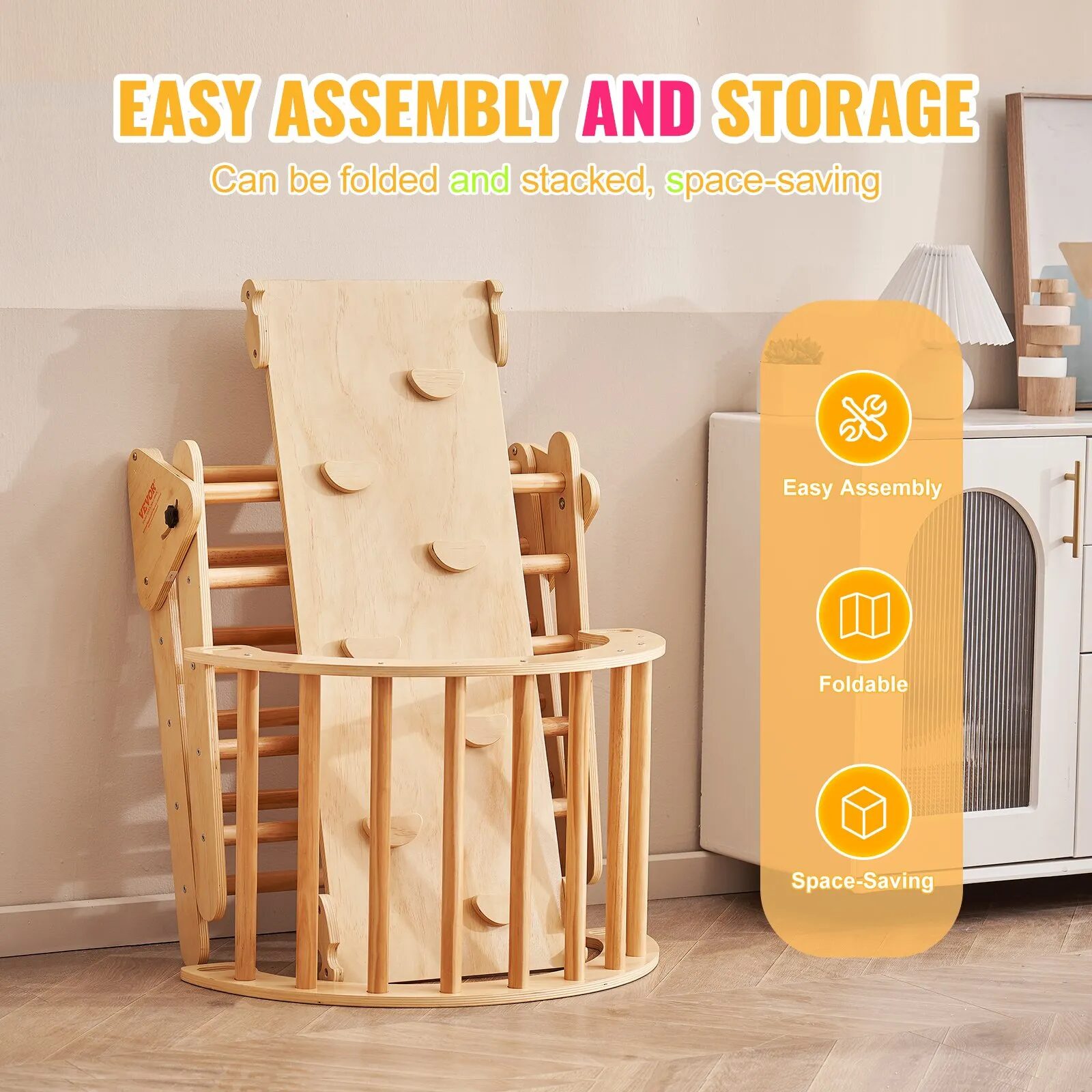 Пиклер триъгълник с арка и пързалка Vevor ZF-3LB, Натурален дървесен цвят, Рампа за катерене и пързаляне - Image 5