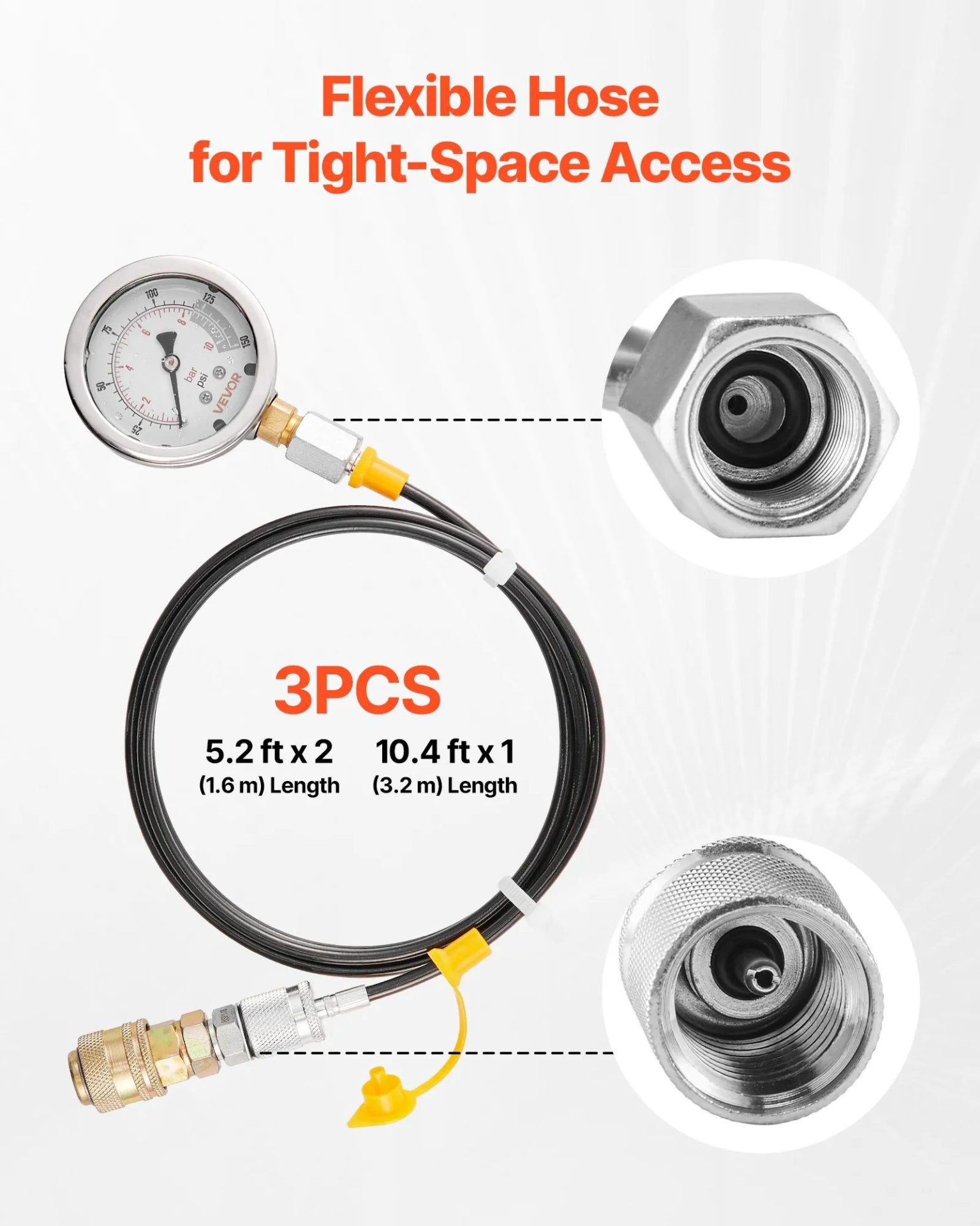 Хидравличен комплект за тест на налягане Vevor YS-0200A, 10/60/160/400/600 Bar, 5 манометъра, 20 накрайника, 4 бързи съединителя - Image 6
