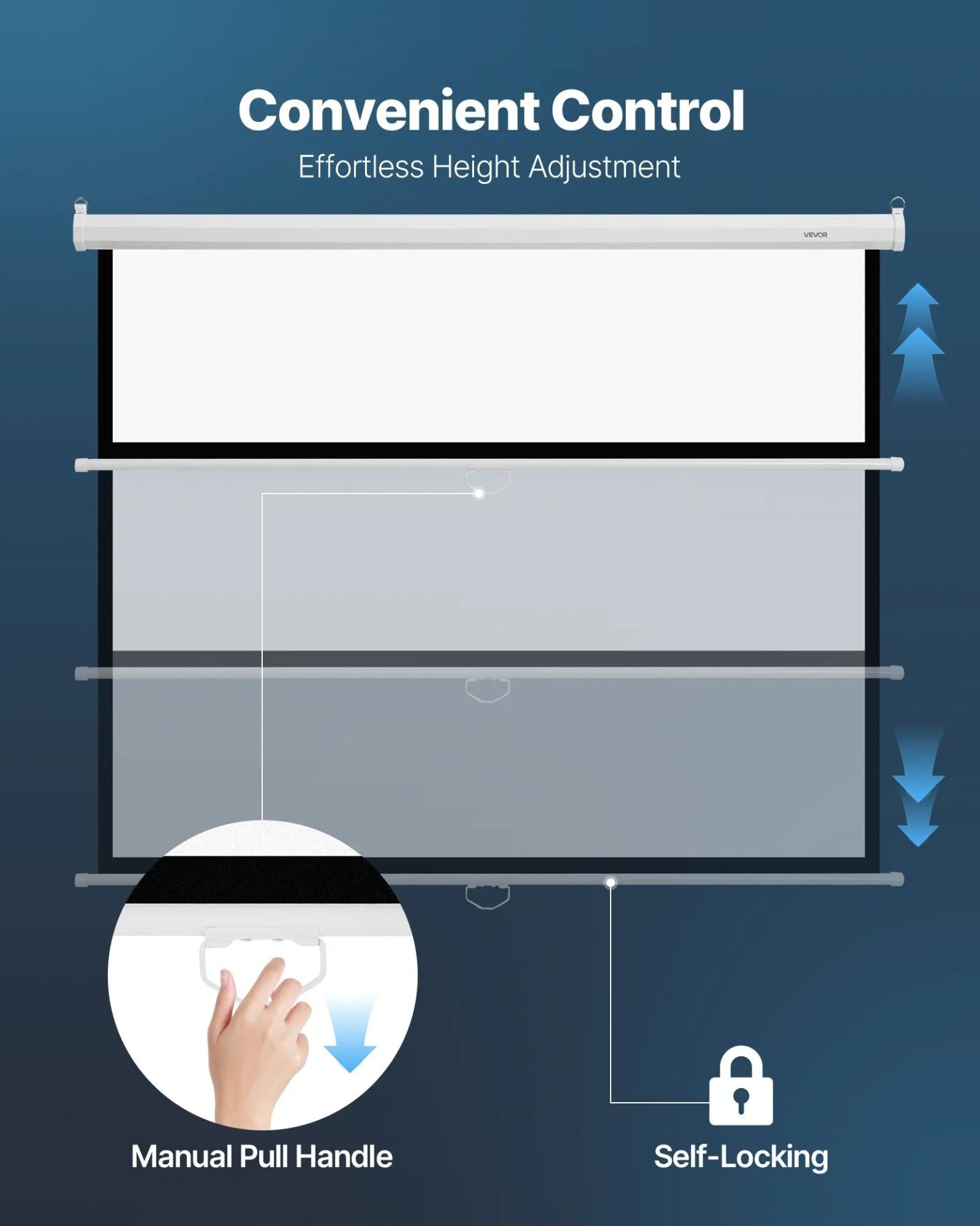 Екран за проектор VEVOR WS72, Размер на екрана 1423 x 1080мм, Формат 4:3, Ръчно спускане с механизъм - Image 4