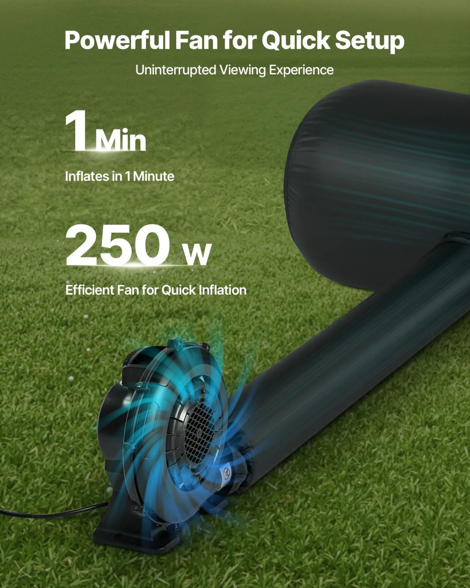 Надуваем екран за проектор VEVOR QC-ZJ-16FTD, Размер на екрана 288 x 155см, Тиха надуваема система, Формат 16:9 - Image 3