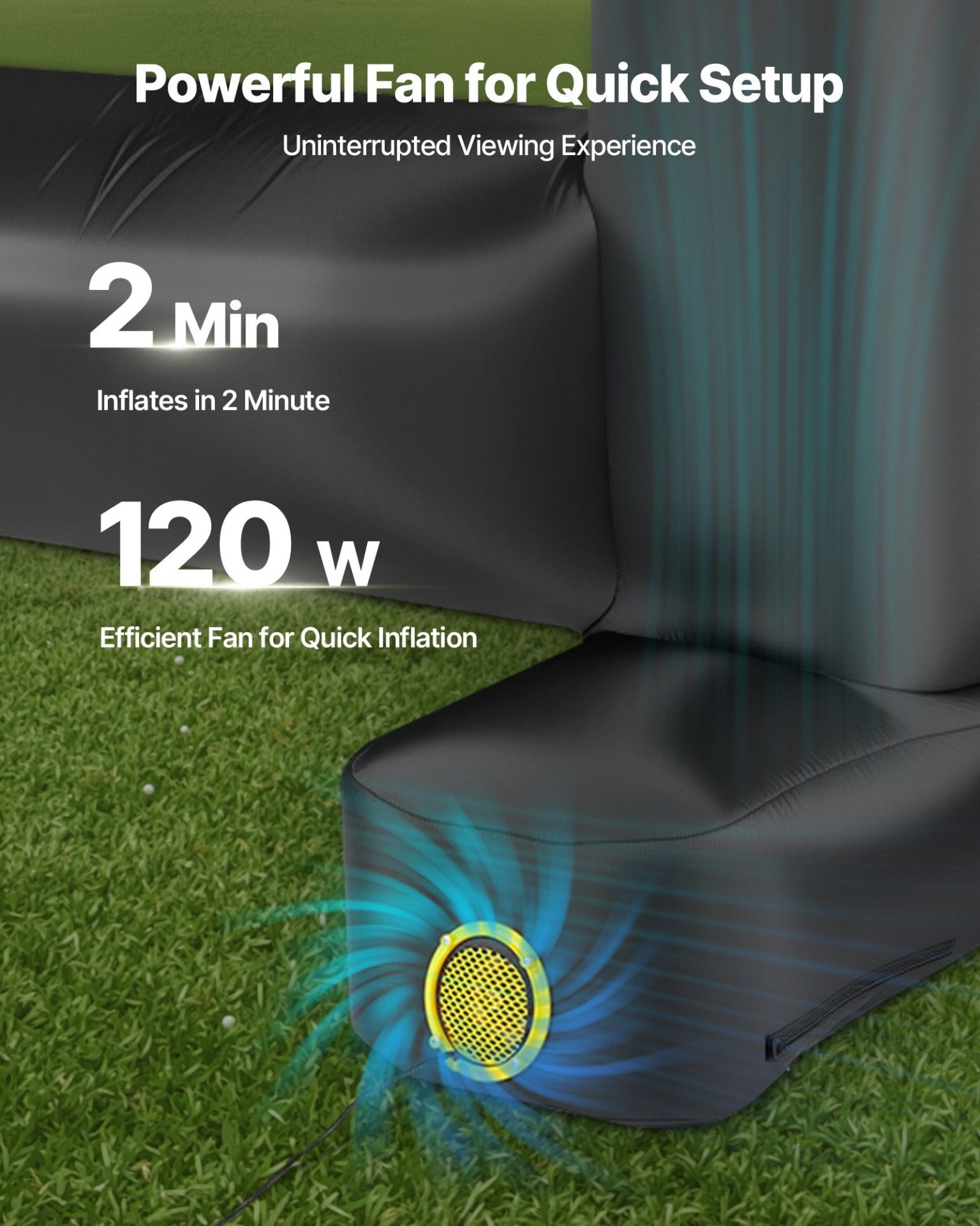 Надуваем екран за проектор VEVOR QC-ZJ-14FTD, Размер на екрана 259 x 146см, Тиха надуваема система, Формат 16:9 - Image 3