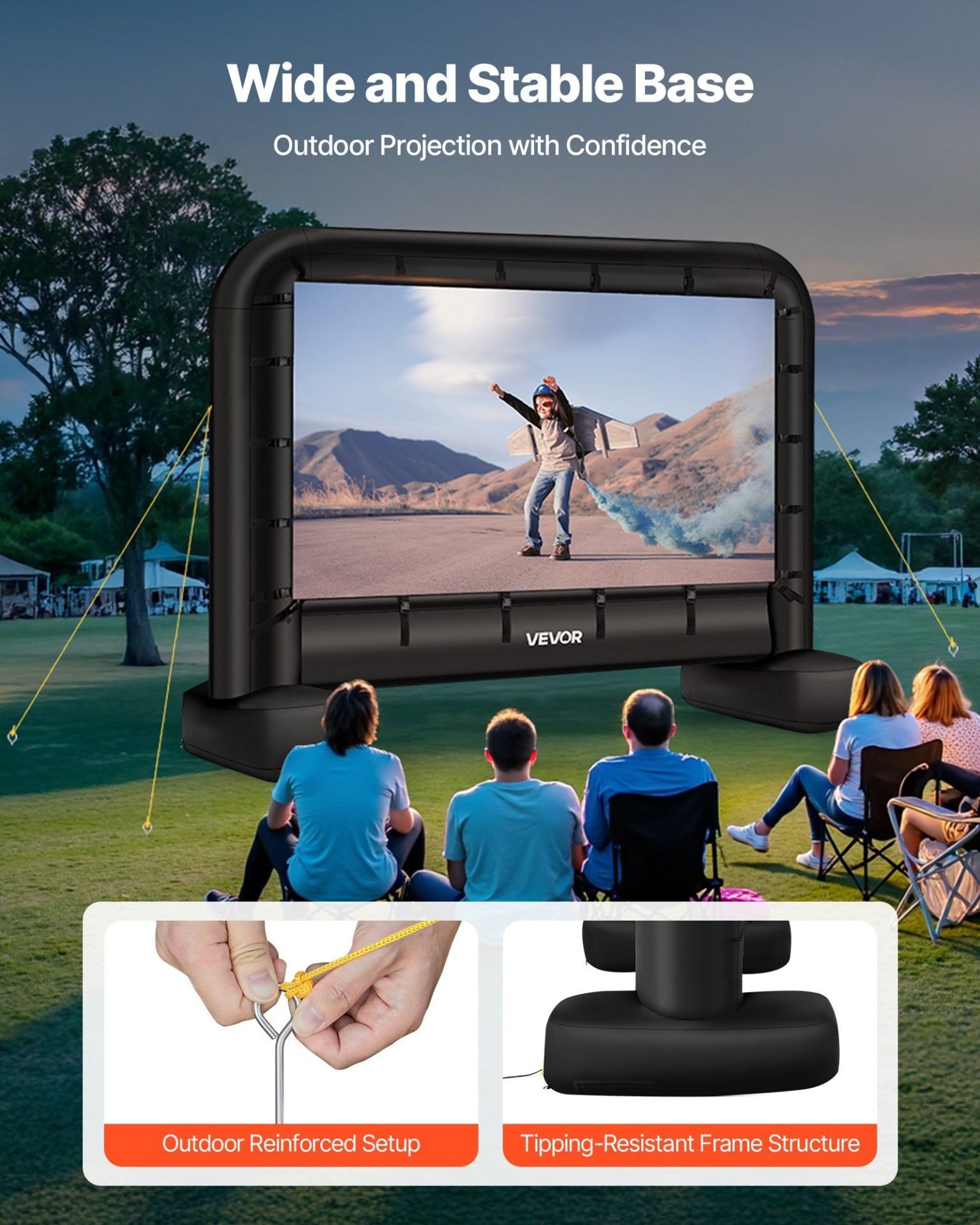 Надуваем екран за проектор VEVOR QC-ZJ-14FTD, Размер на екрана 259 x 146см, Тиха надуваема система, Формат 16:9 - Image 4