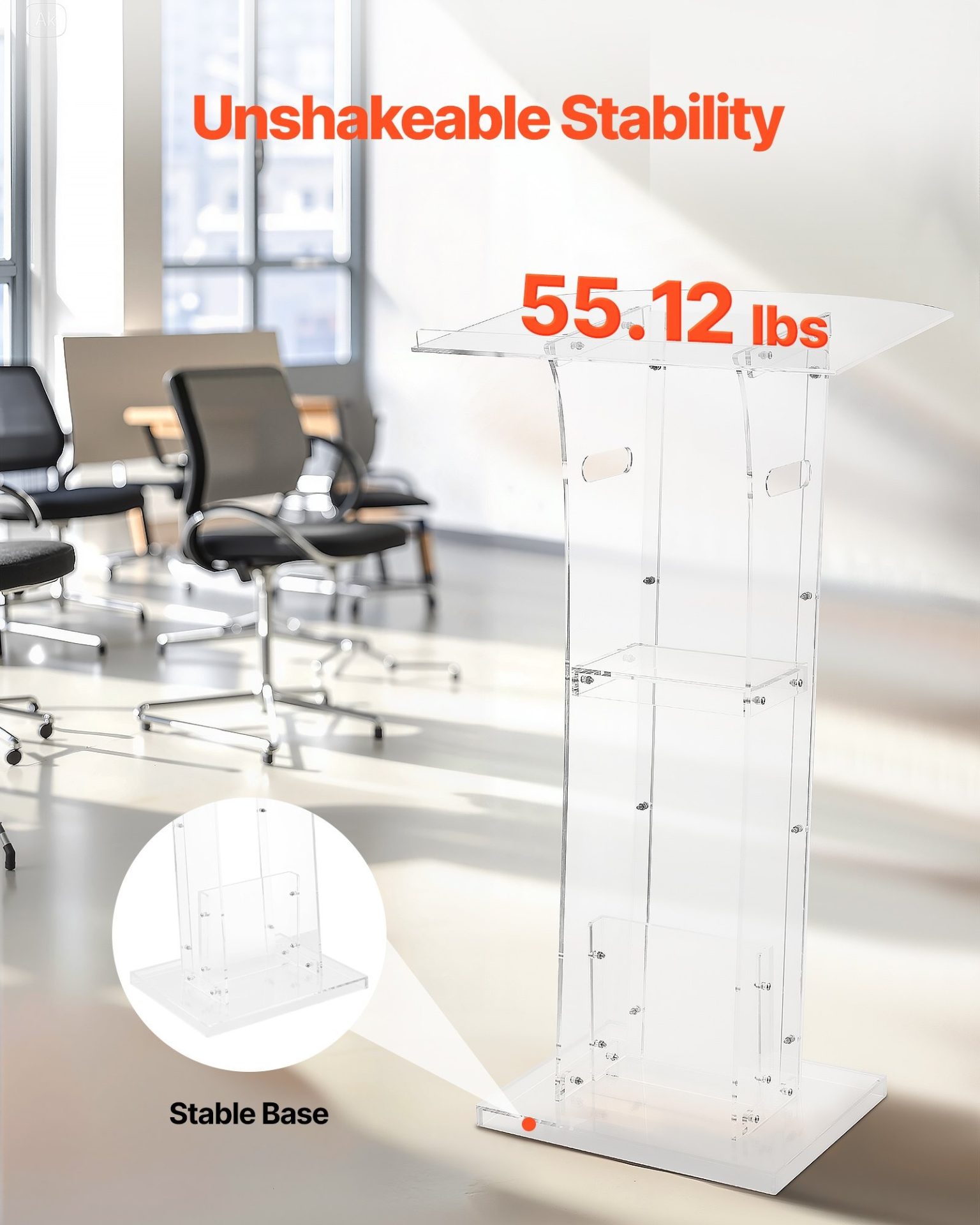 Акрилна катедра за презентации VEVOR YKBJTK1, Височина 1100мм, За офиси, аудитории, конференции и срещи - Image 4