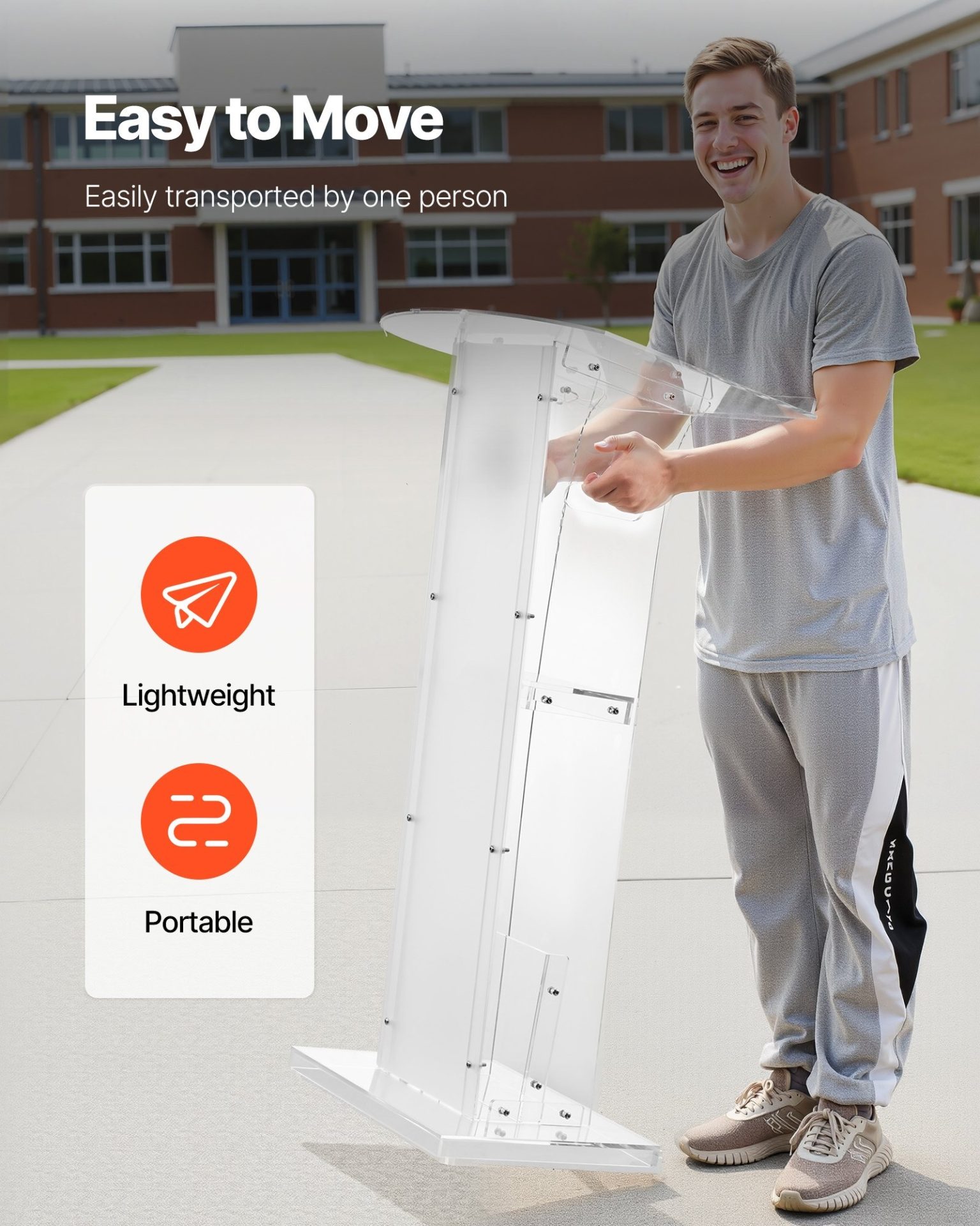 Акрилна катедра за презентации VEVOR YKBJTK1, Височина 1100мм, За офиси, аудитории, конференции и срещи - Image 5