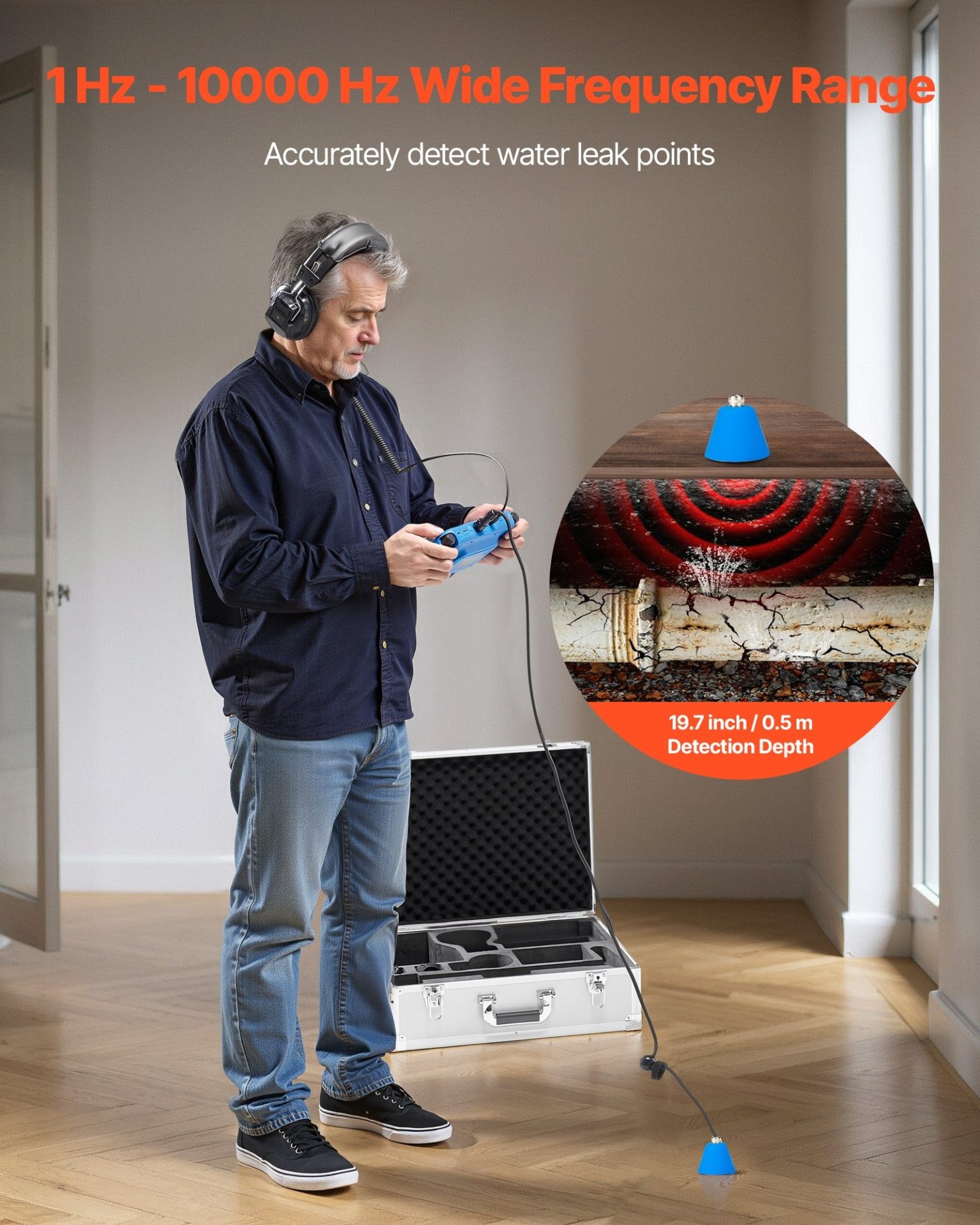 Акустичен уред за откриване на течове VEVOR L50, За вътрешна употреба, Дълбочина на засичане до 0.5м, Хоризонтален и вертикален сензор - Image 2