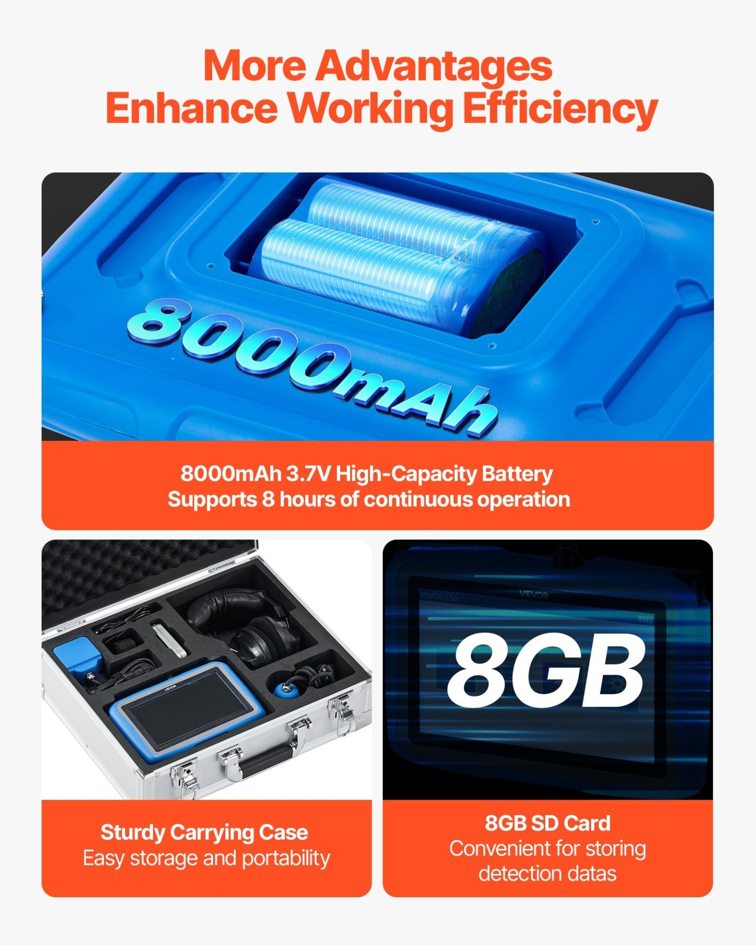 Акустичен уред за откриване на течове VEVOR L50, За вътрешна употреба, Дълбочина на засичане до 0.5м, Хоризонтален и вертикален сензор - Image 6