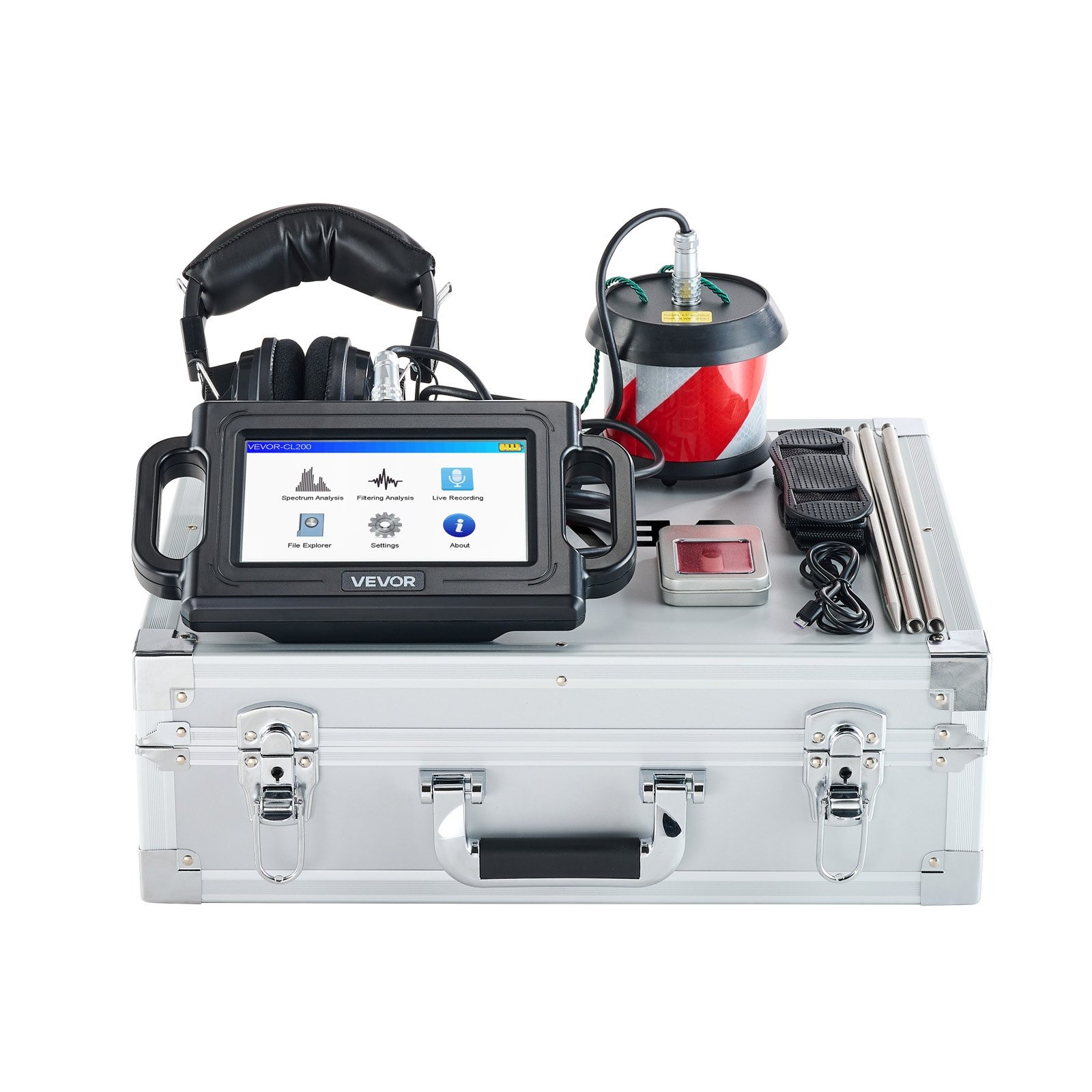 Акустичен уред за откриване на течове VEVOR CL200, За подземни течове, Дълбочина на засичане до 2м, Три броя сонди и чувствителен сензор - Image 8