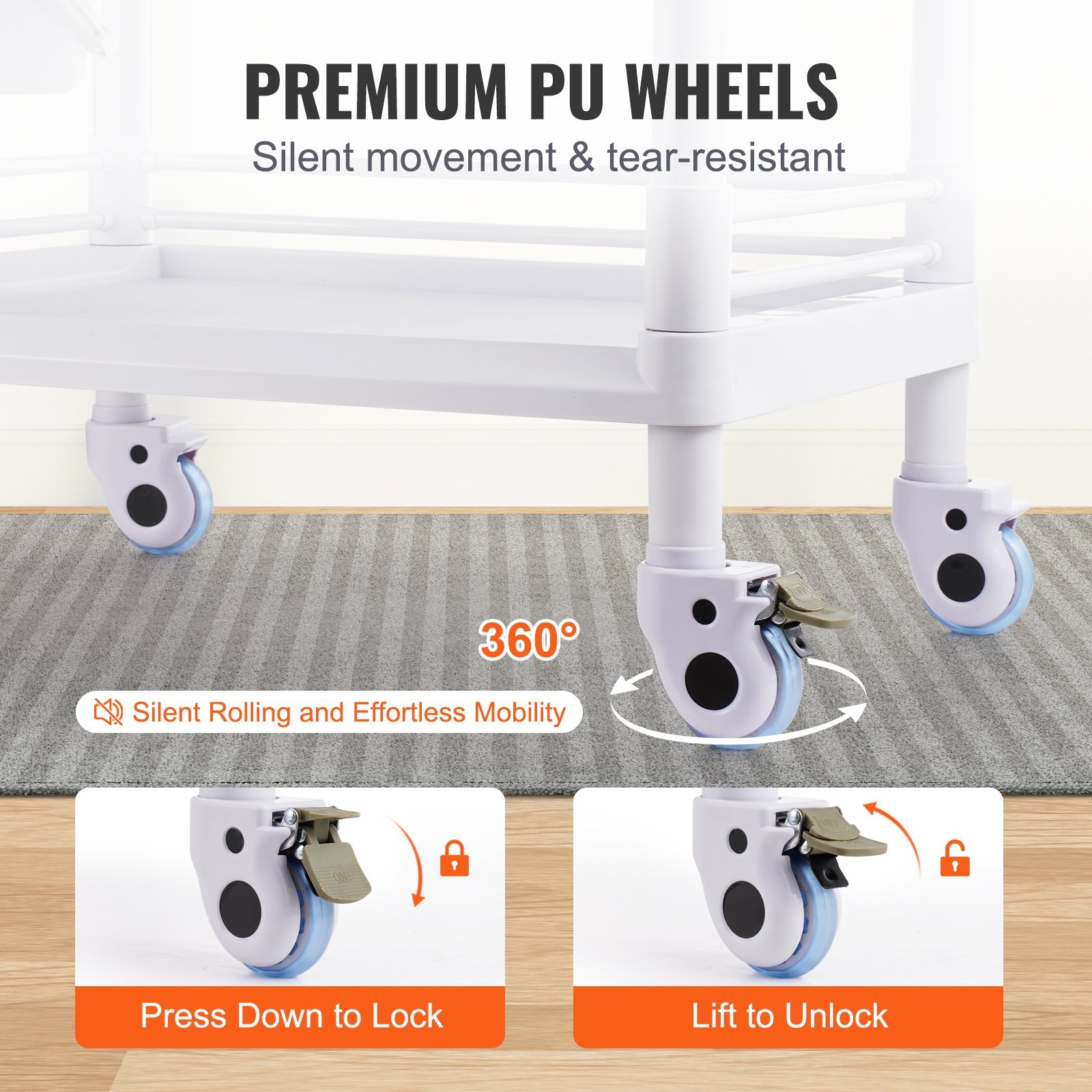 Медицинска и лабораторна количка VEVOR K-UT103A1, Товароносимост 50 кг, Размери 705 x 445 x 900 мм - Image 4