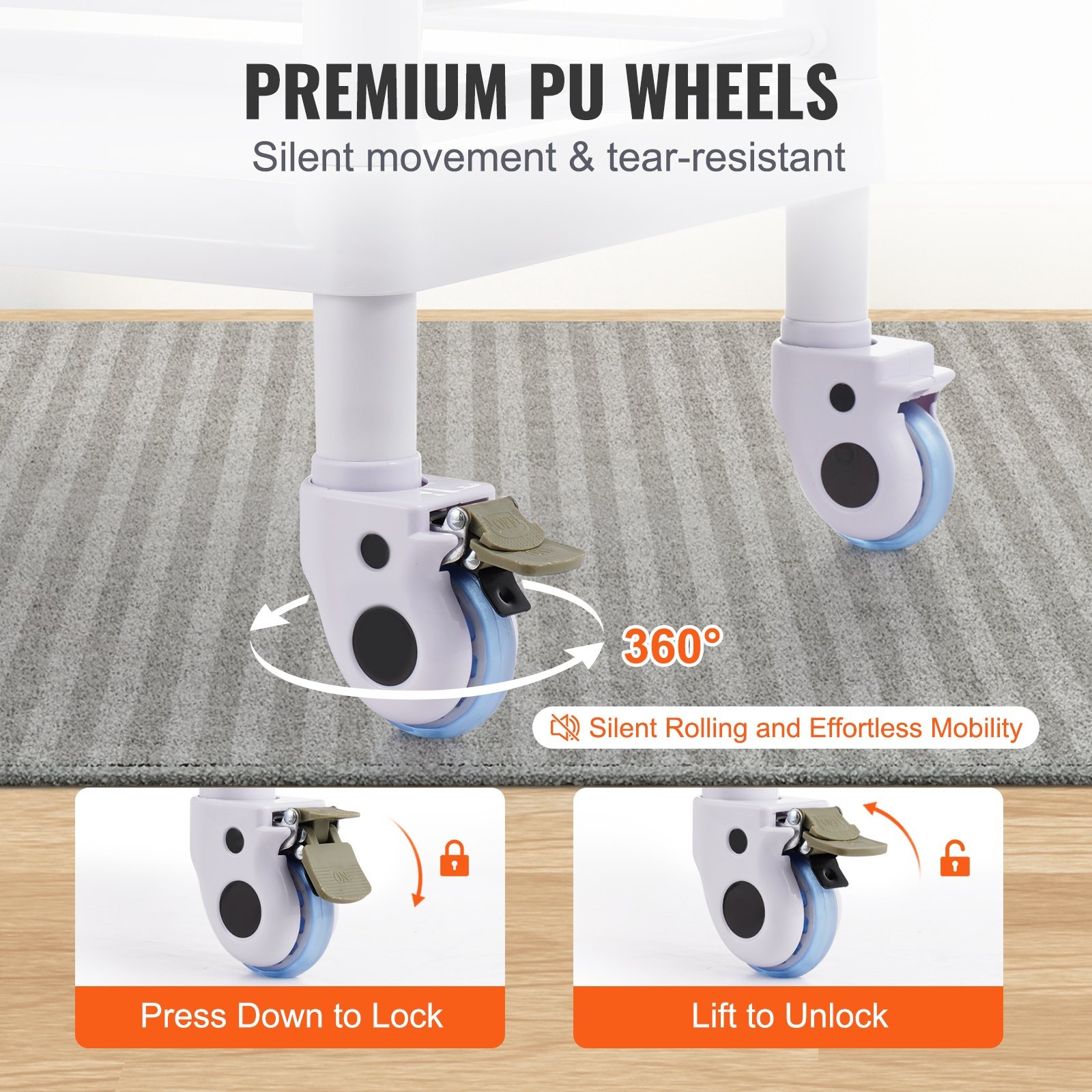 Медицинска количка VEVOR K-UT104A1, Товароносимост 50 кг, Размери 705 x 445 x 970 мм, 3 нива - Image 4