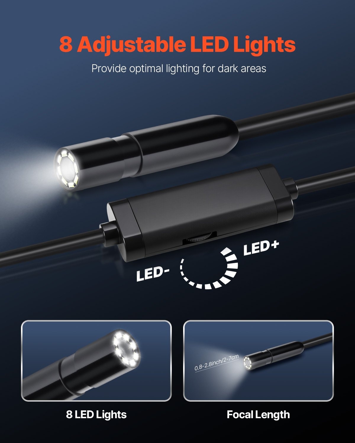 Ендоскоп за телефон VEVOR SM74, Единична камера IP67, Дължина 15 метра, Съвместимост с Android 6+ и iOS 9+, За диагностика на коли, тръби и канали - Image 3