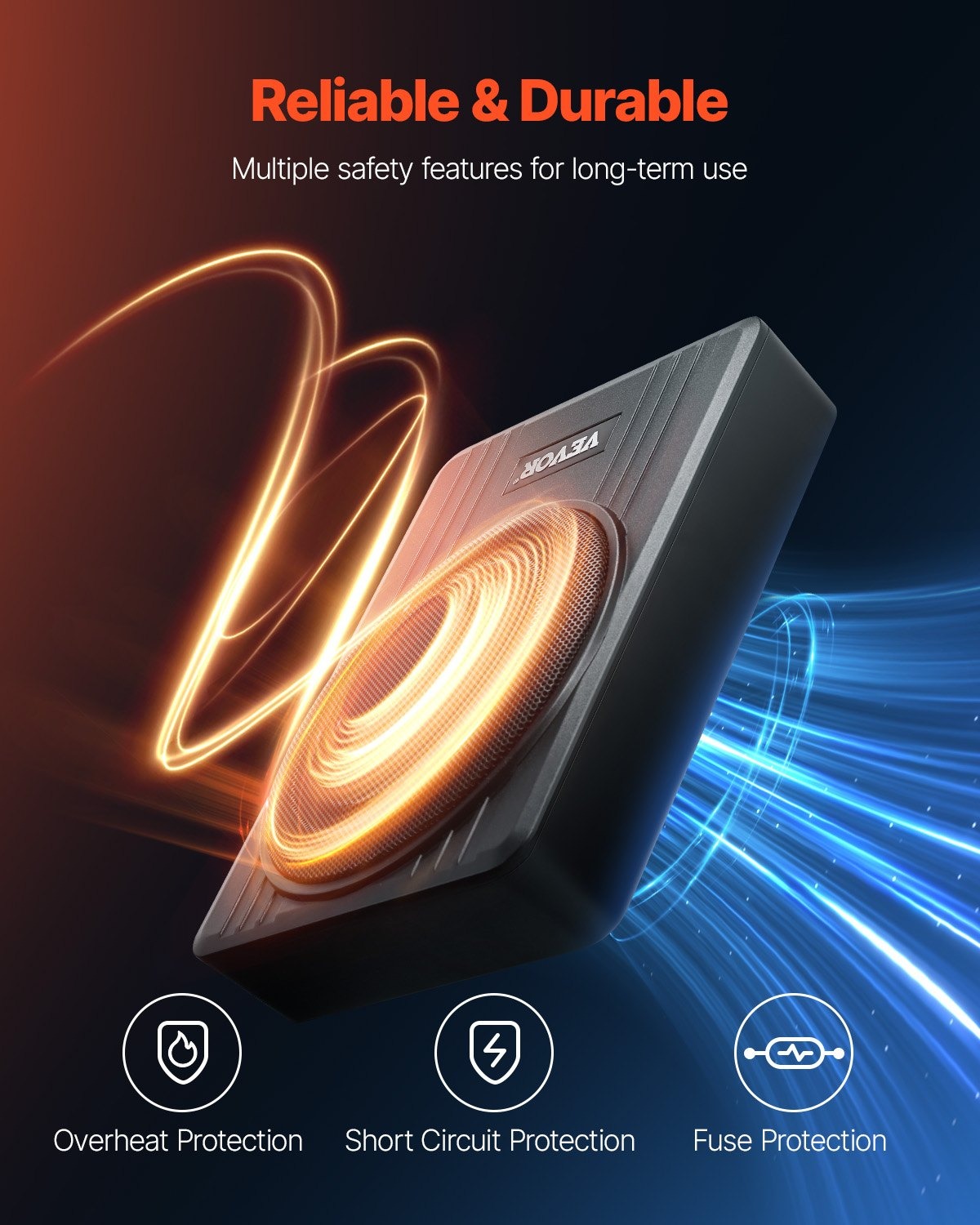 Активен субуфер за под седалка VEVOR YL-105C, RMS мощност 300 W, Размери 350 × 255 × 80 мм, Включен High to low конвертор и жичен контролер - Image 5