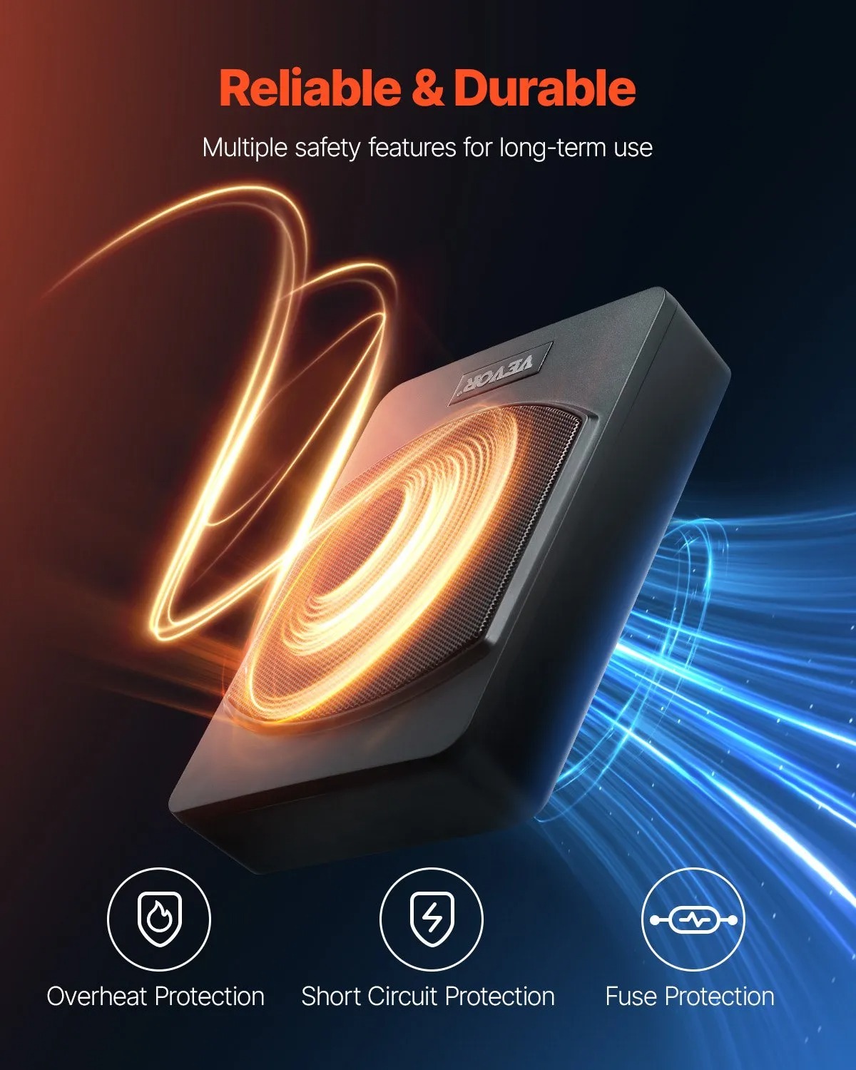 Активен субуфер за под седалка VEVOR YL-1012C, RMS мощност 240 W, Размери 350 × 255 × 75 мм, Включен High to low конвертор и жичен контролер - Image 5