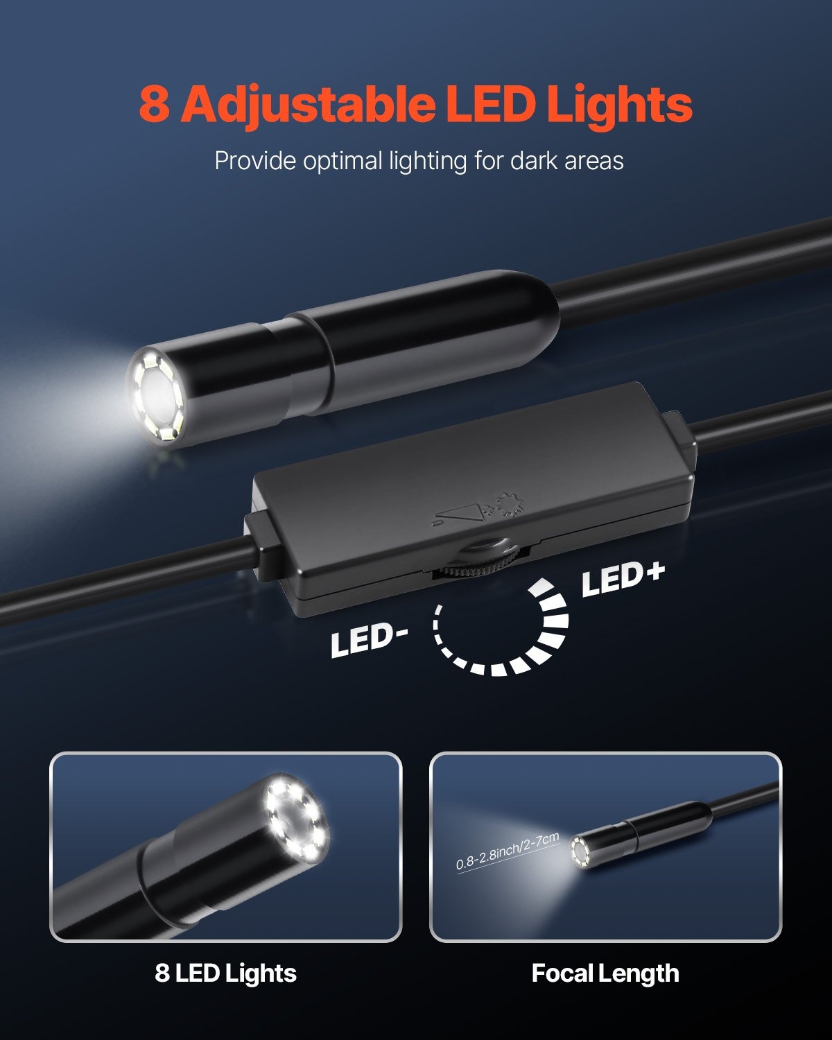 Ендоскоп за телефон VEVOR SM73, Единична камера IP67, Дължина 5 метра, Съвместимост с Android 6+ и iOS 9+, За диагностика на коли, тръби и канали - Image 5