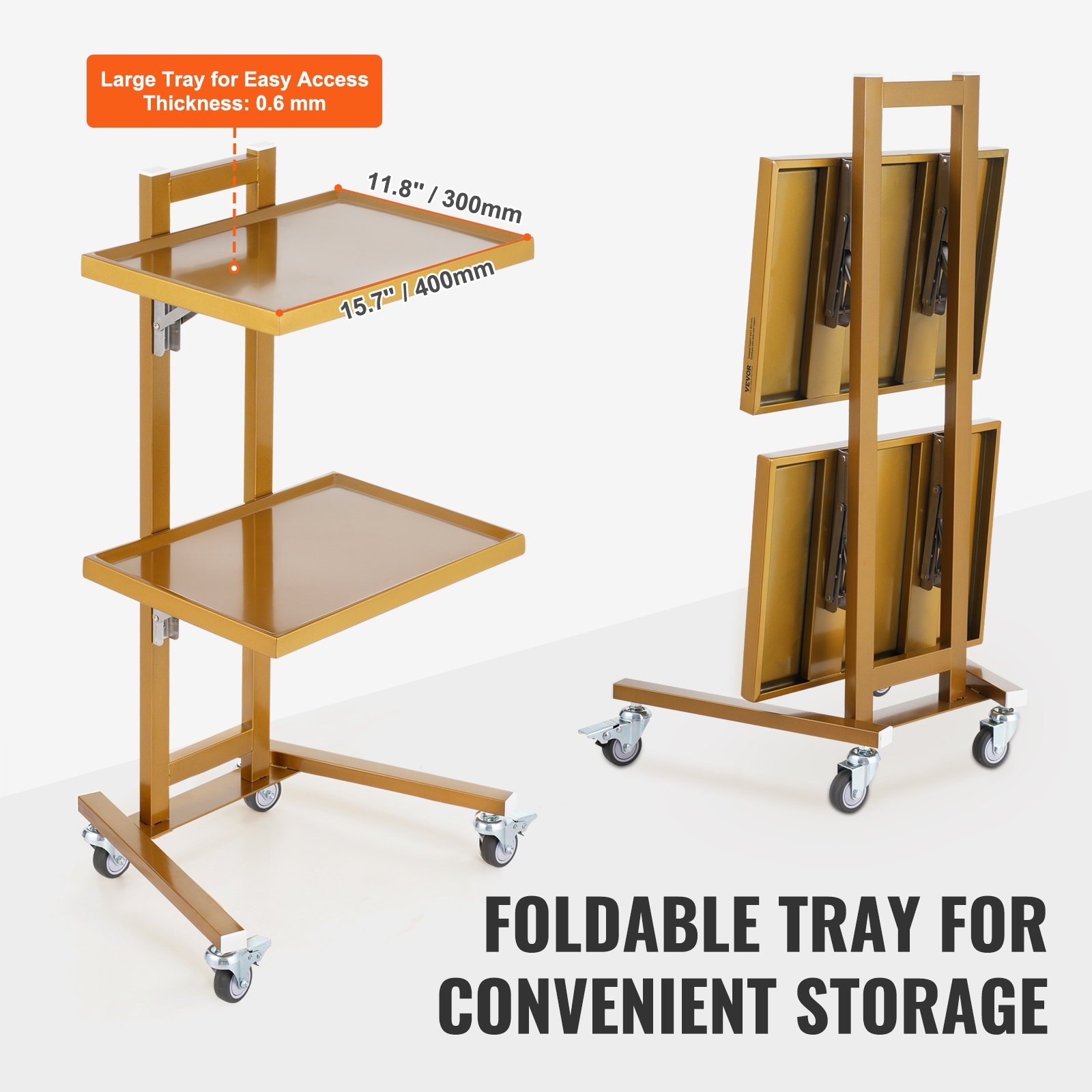 Медицинска и лабораторна количка VEVOR 1403, Товароносимост 25 кг, Размери 395 x 480 x 850 мм, Сгъваема конструкция - Image 5