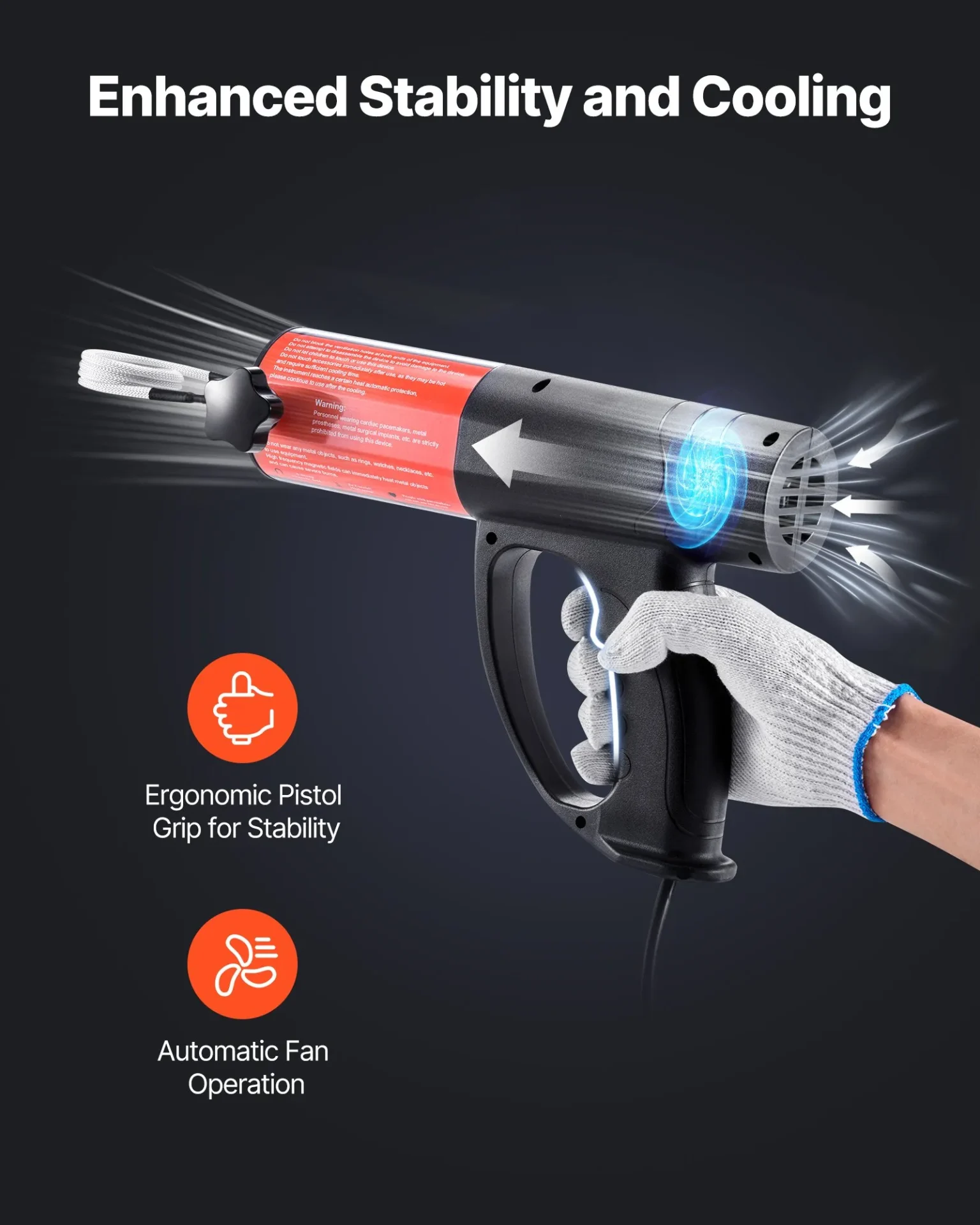 Индукционен нагревател за метал Vevor FH-1500, Захранване 230 V, Мощност 1500 W, 8 нагревателни бобини - Image 6