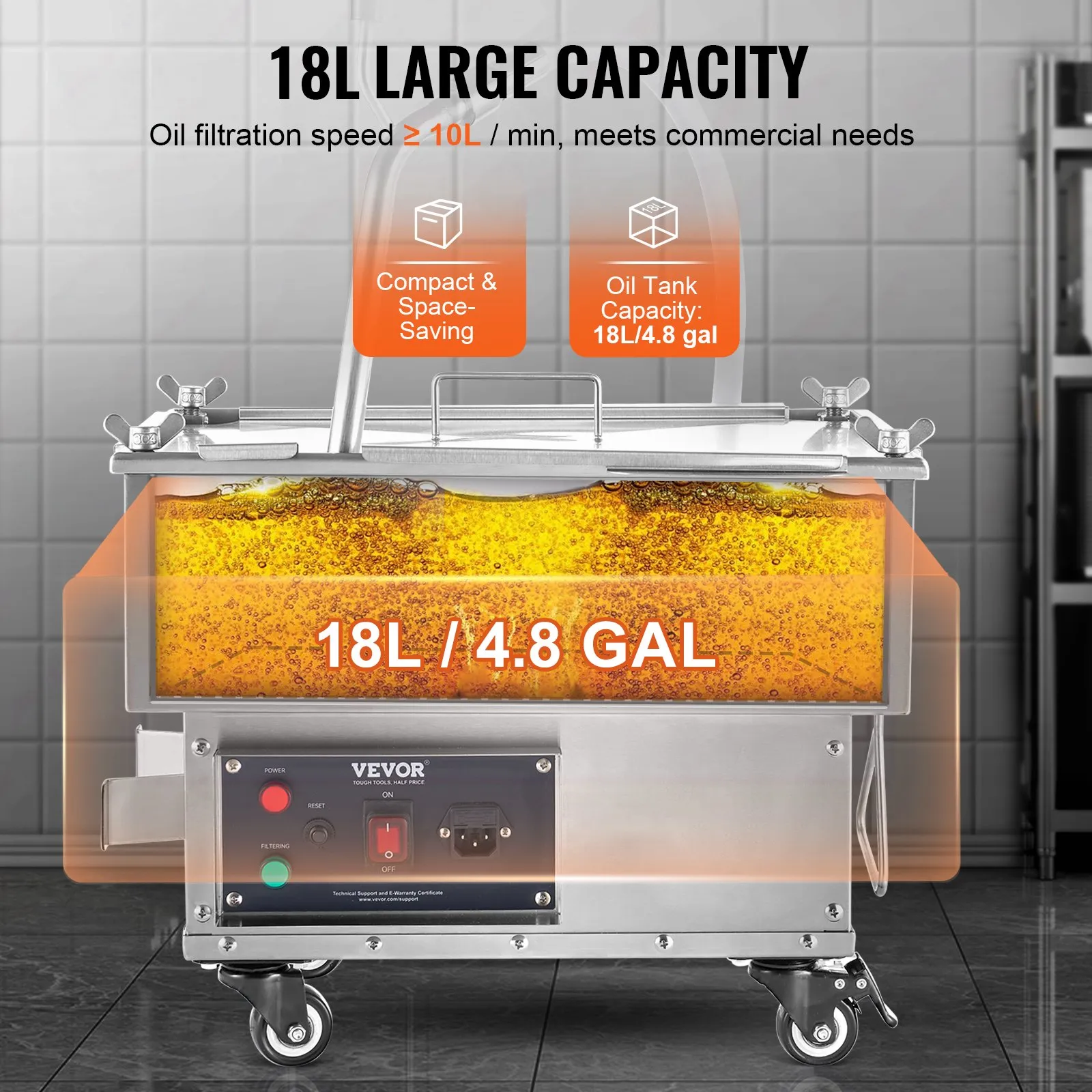 Мобилна система за филтриране на олио Vevor LYC-18L-EU, Капацитет 18 литра, Скорост на филтрация 10 л/мин - Image 4