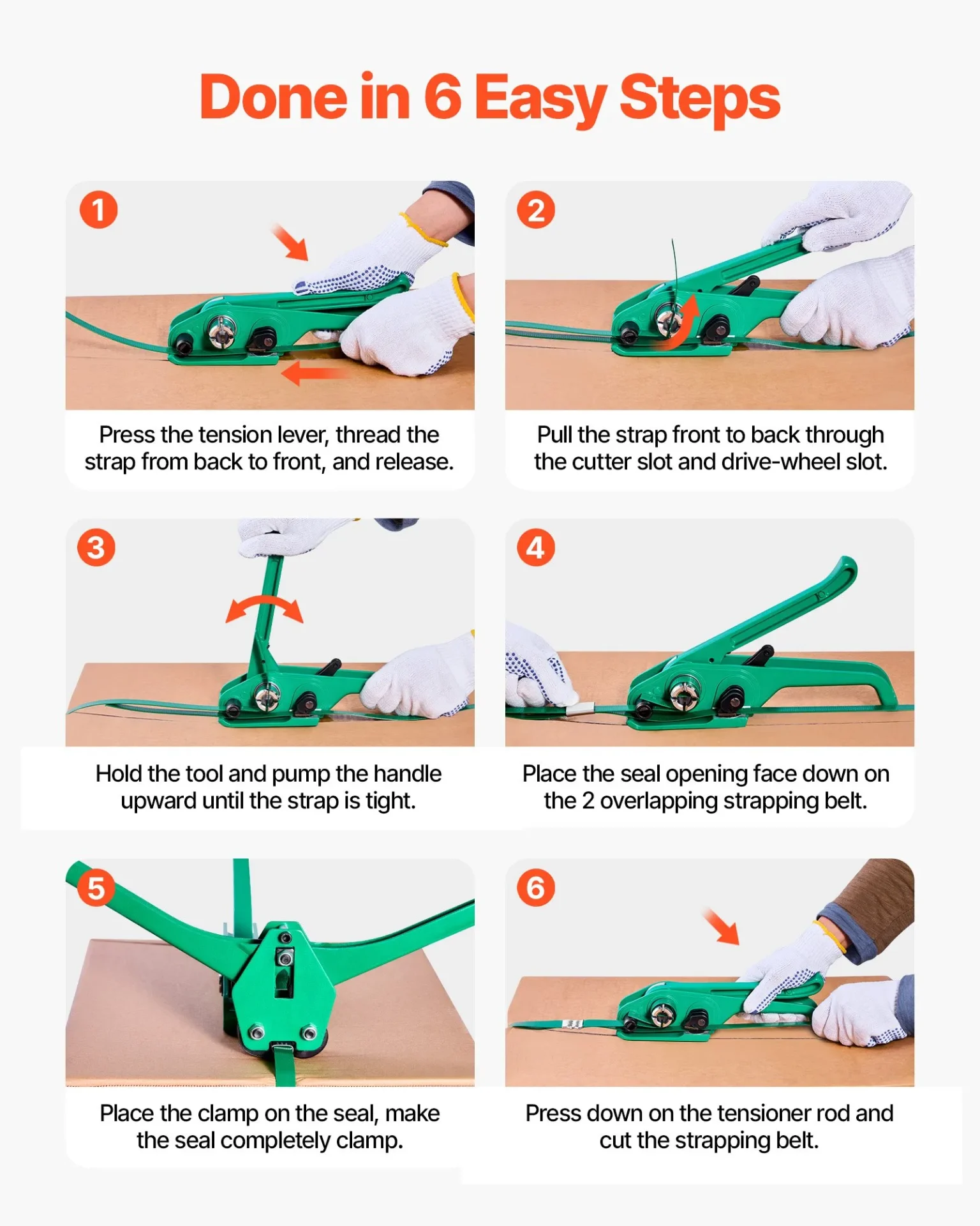 Чембер машина Vevor CL-PET450, Дължина 457 м. PET лента, Сила на скъсване 500 кг, 450 метални скоби - Image 3