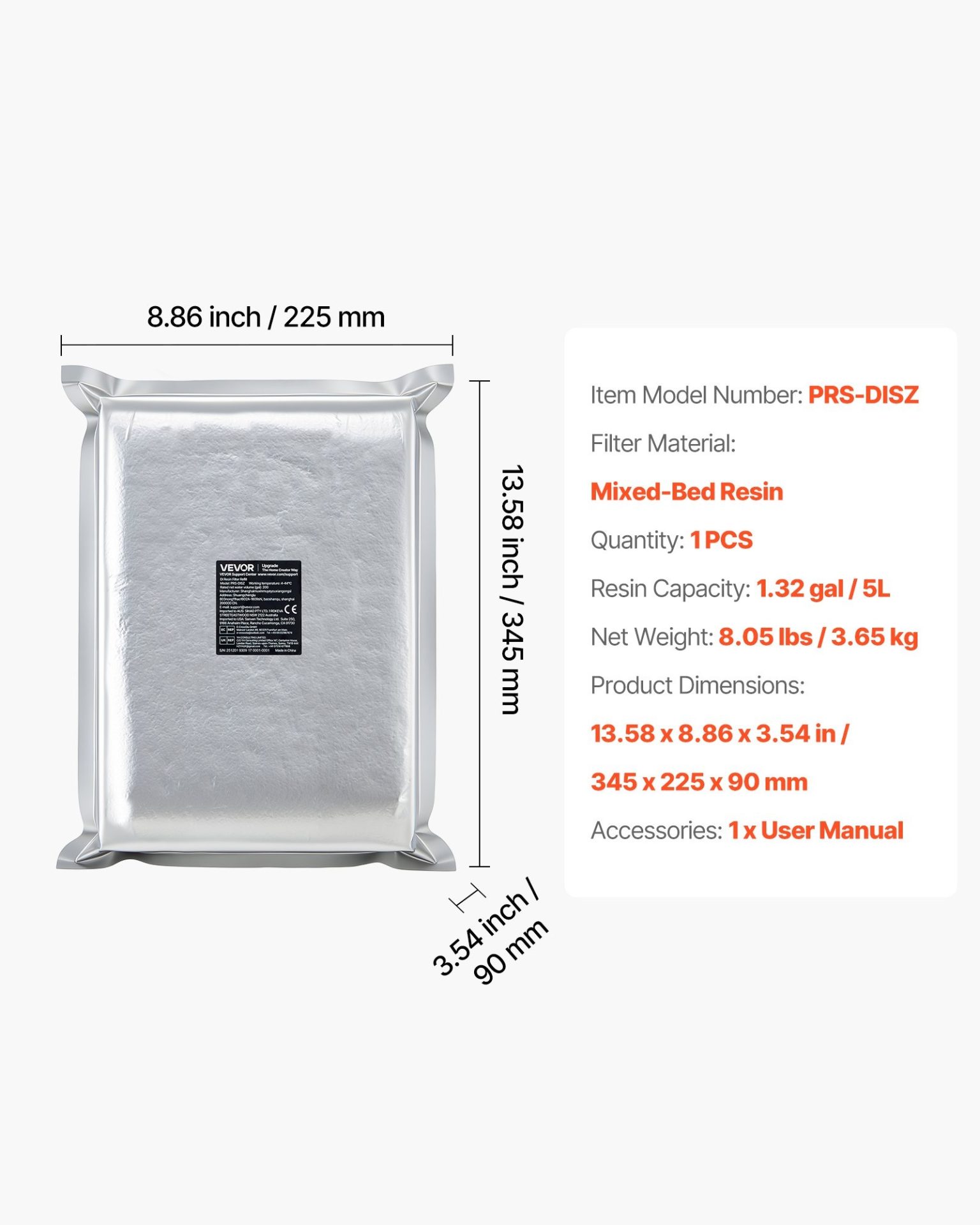 Пълнител за дейонизиращи системи VEVOR PRS-DISZ, 5 литра йонообменна смола, Съвместимост с PRS-XCG713, PRS-XCG917 - Image 7