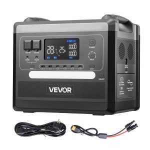 Соларна станция VEVOR Q2400Pro 2400W 2160Wh LiFePO4 с LCD дисплей и 10 изходни порта за къмпинг и резервно захранване на дома.