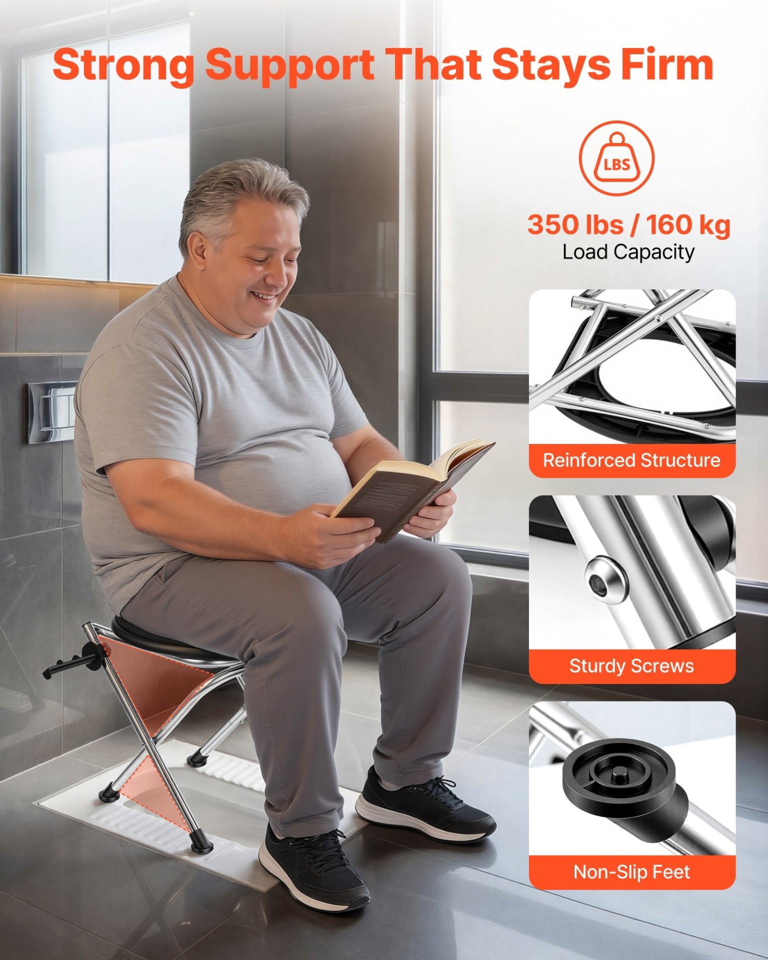 Сгъваема къмпинг тоалетна VEVOR XZY404, Неръждаема стомана с мека седалка, Товароносимост 160 кг, Подходяща за къмпинг, кемпер, каравана и автомобил - Image 5