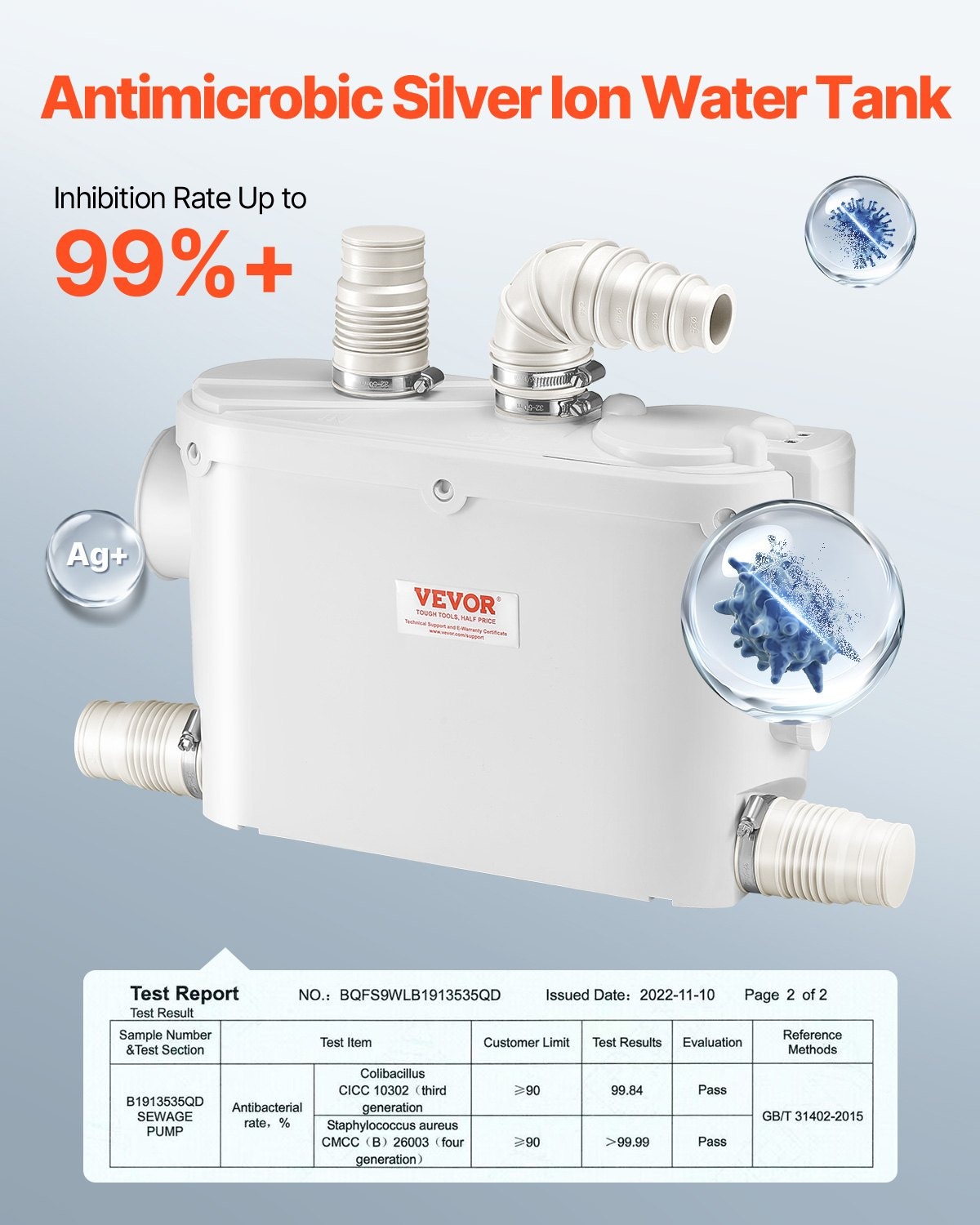 Помпа за отпадни води с режещ нож VEVOR FLO500R, Мощност 500W, Дебит 6600 л/ч, Подходяща за тоалетна, душ, мивка, кухненска мивка и вана - Image 4