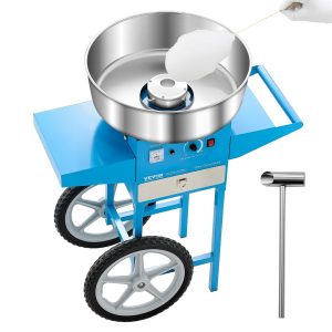 Машина за захарен памук VEVOR 1000W със синя количка, голяма купа от неръждаема стомана и колела за лесно преместване