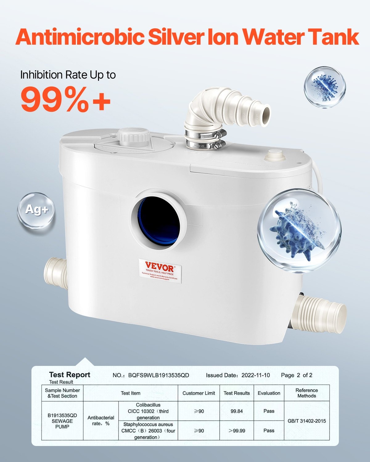 Помпа за отпадни води с режещ нож VEVOR FLO900, Мощност 900W, Дебит 180 л/мин, Височина на изпомпване до 12 м, Подходяща за тоалетна, мивка, душ, пералня - Image 6