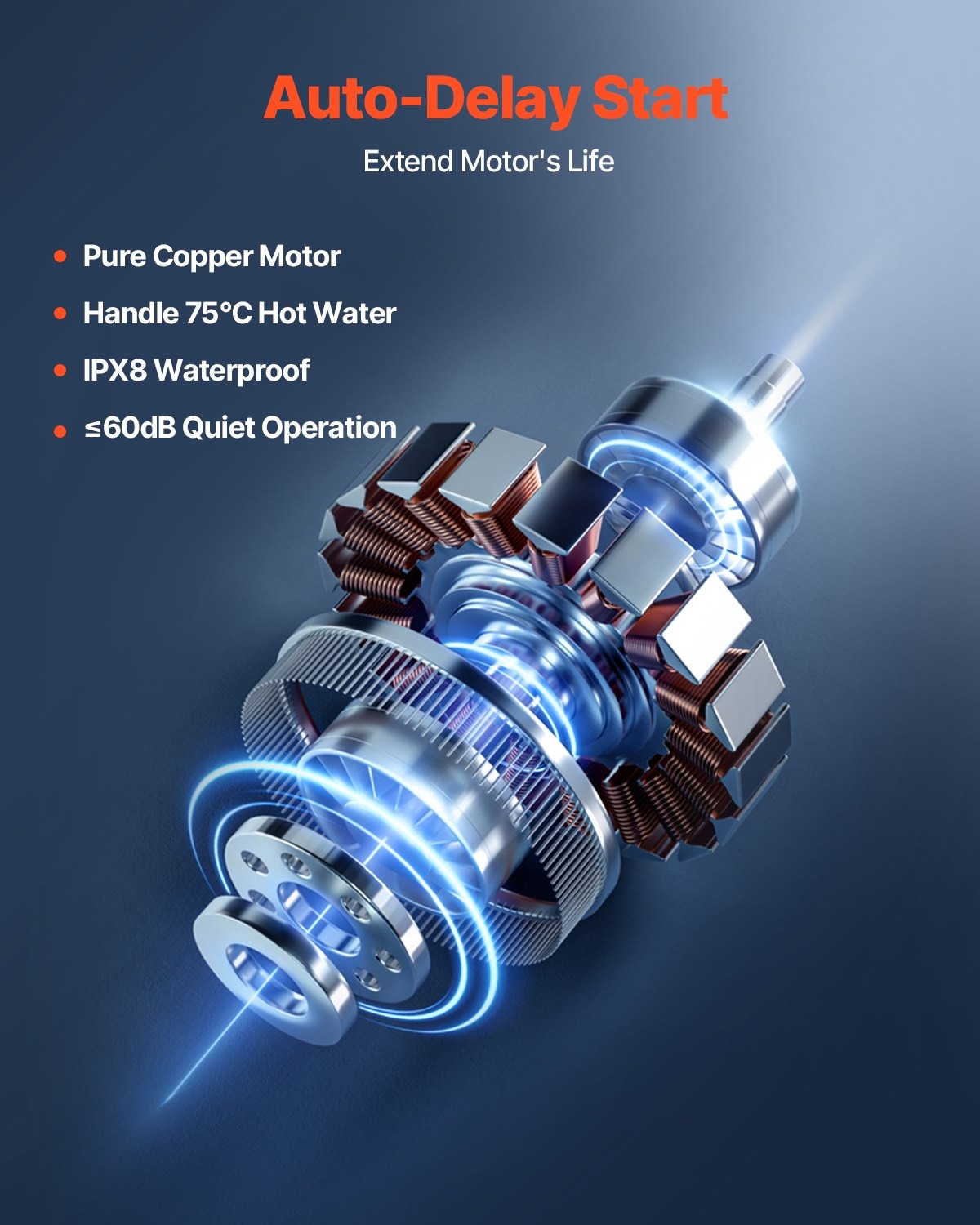 Помпа за отпадни води VEVOR FLO500-DE Pro, Мощност 500W, Дебит 110 л/мин, За отвеждане на отпадните води от тоалетна, душ, мивка, вана или пералня - Image 6