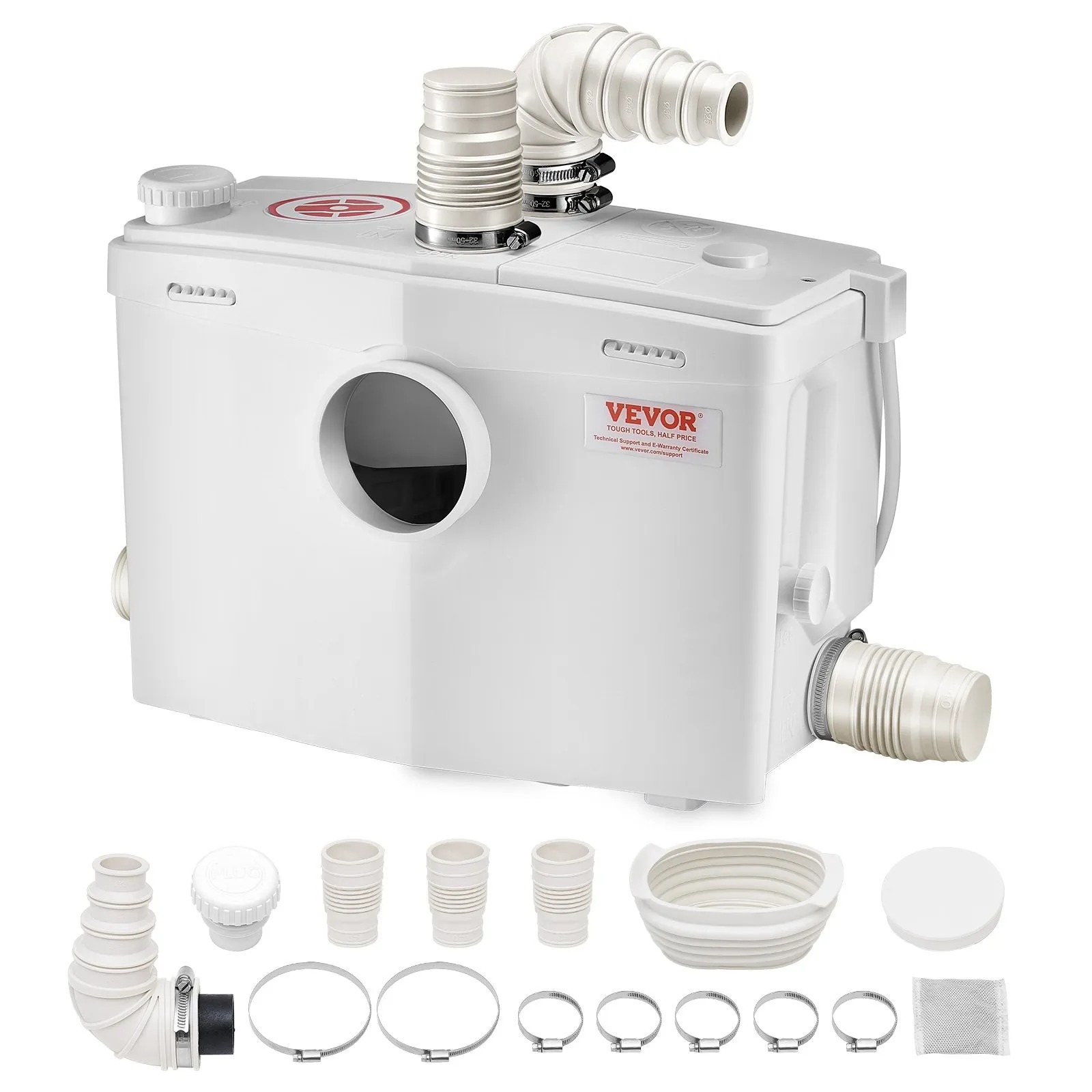Помпа за отпадни води с мелачка VEVOR 1200W за тоалетна, душ, мивка и пералня с 4 входа